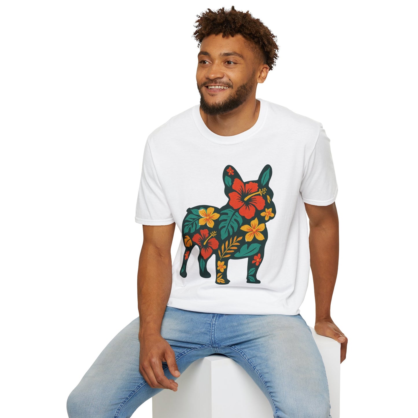 Hawaiian Frenchie Shirt | Floral French Bulldog T-Shirt | Tropical Dog Lover Tee | Cute Summer Frenchie Gift | Hibiscus Dog Silhouette