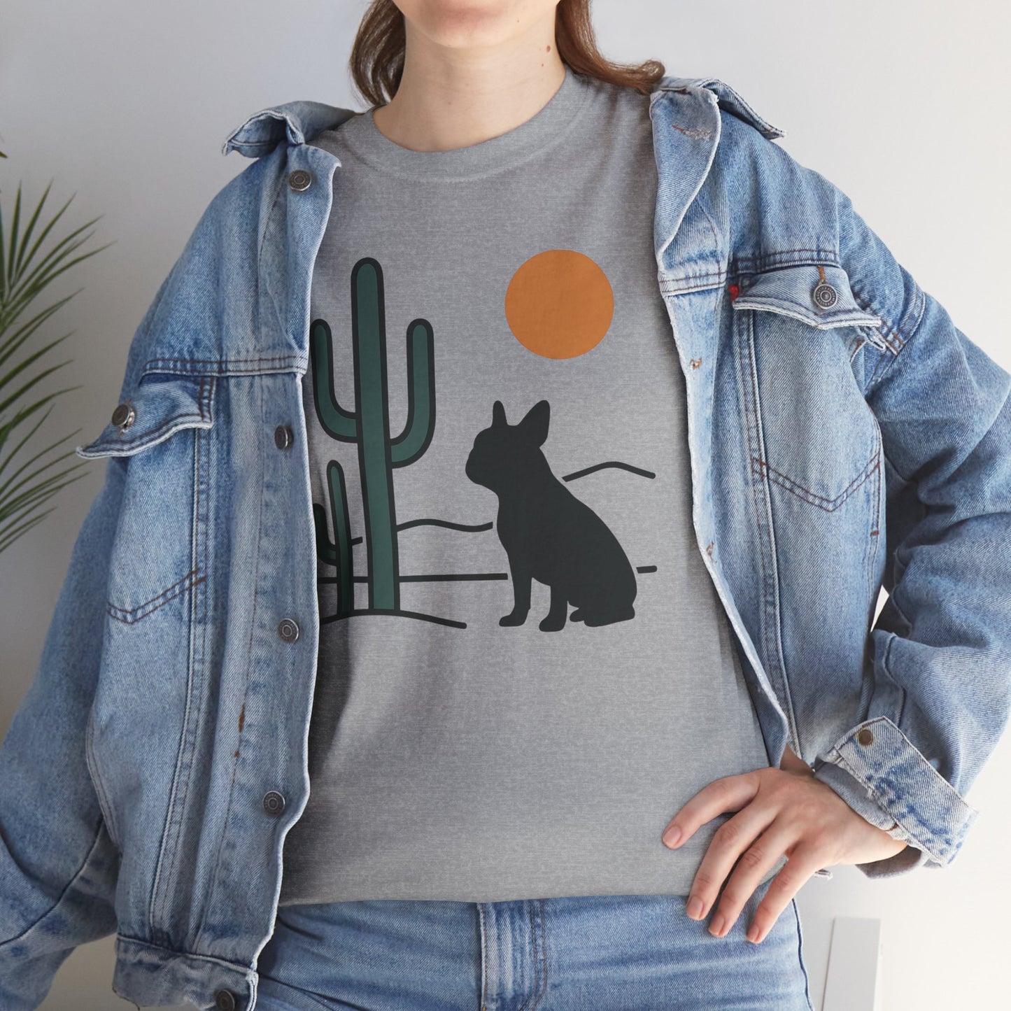 Desert Frenchie T-Shirt | Minimalist Cactus Dog Tee | French Bulldog Desert Sunset Shirt | Pet Lover Gift | Modern Graphic Dog Mom Tee