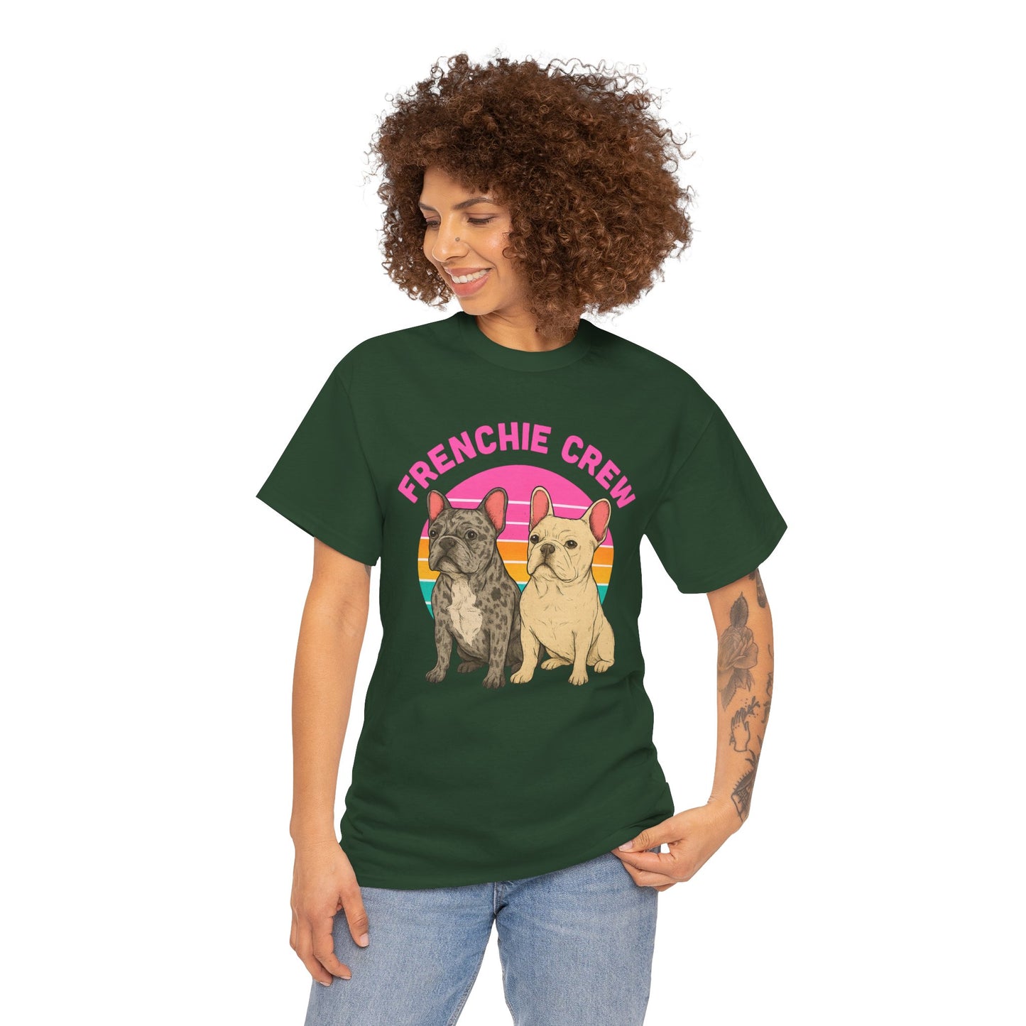 Frenchie Crew T-Shirt | Retro French Bulldog Tee | Merle & Cream Frenchie Dog Lover Shirt | Cute Gift for Frenchie Moms & Dads