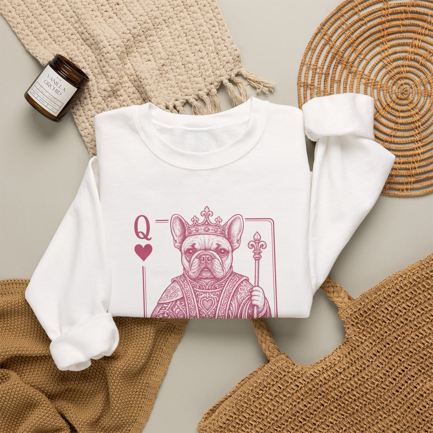 Queen of Hearts French Bulldog Sweatshirt, Frenchie Queen Playing Card Sweatshirt, Dog Mom Crewneck, Royal French Bulldog Gift, Cute Frenchie Sweatshirt