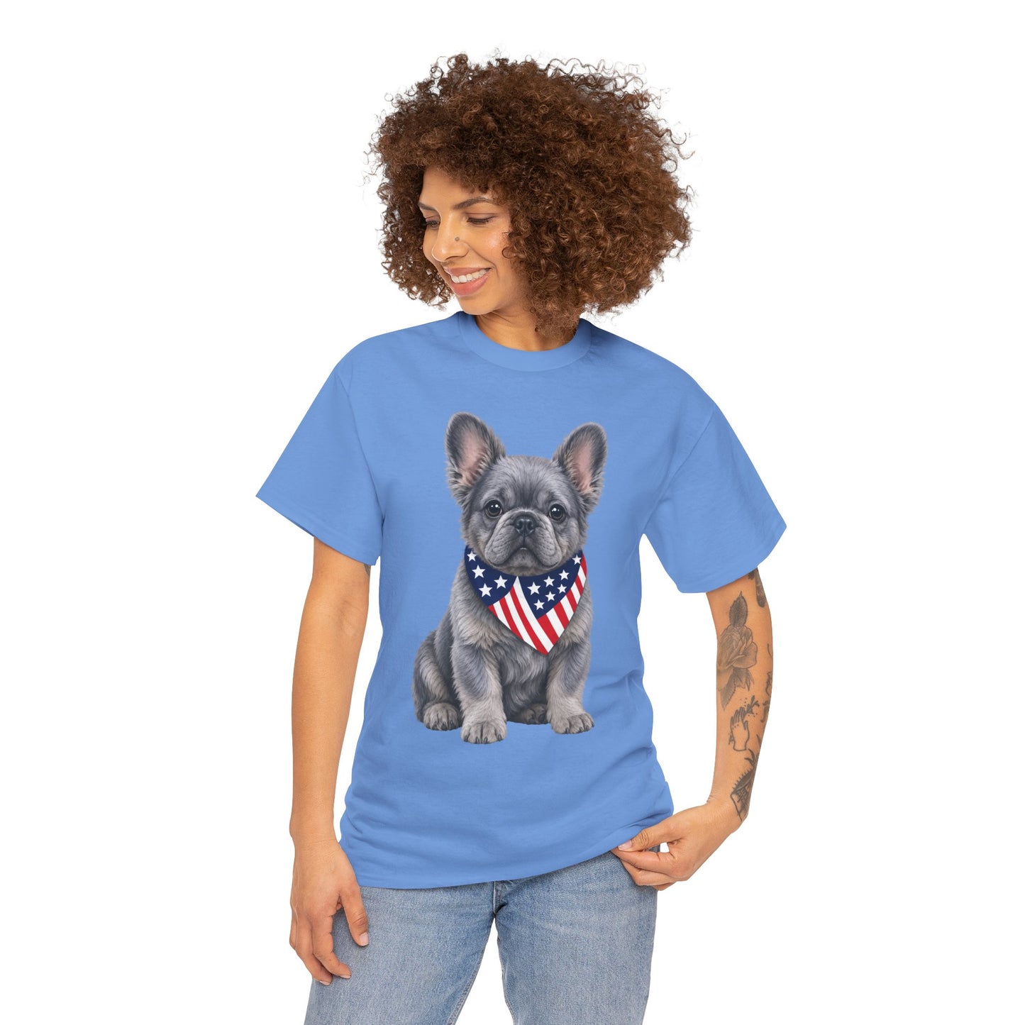 Patriotic Fluffy French Bulldog Shirt, Fluffy Frenchie American Flag Tee, Fourth of July Dog Lover Shirt, USA Fluffy Frenchie Gift