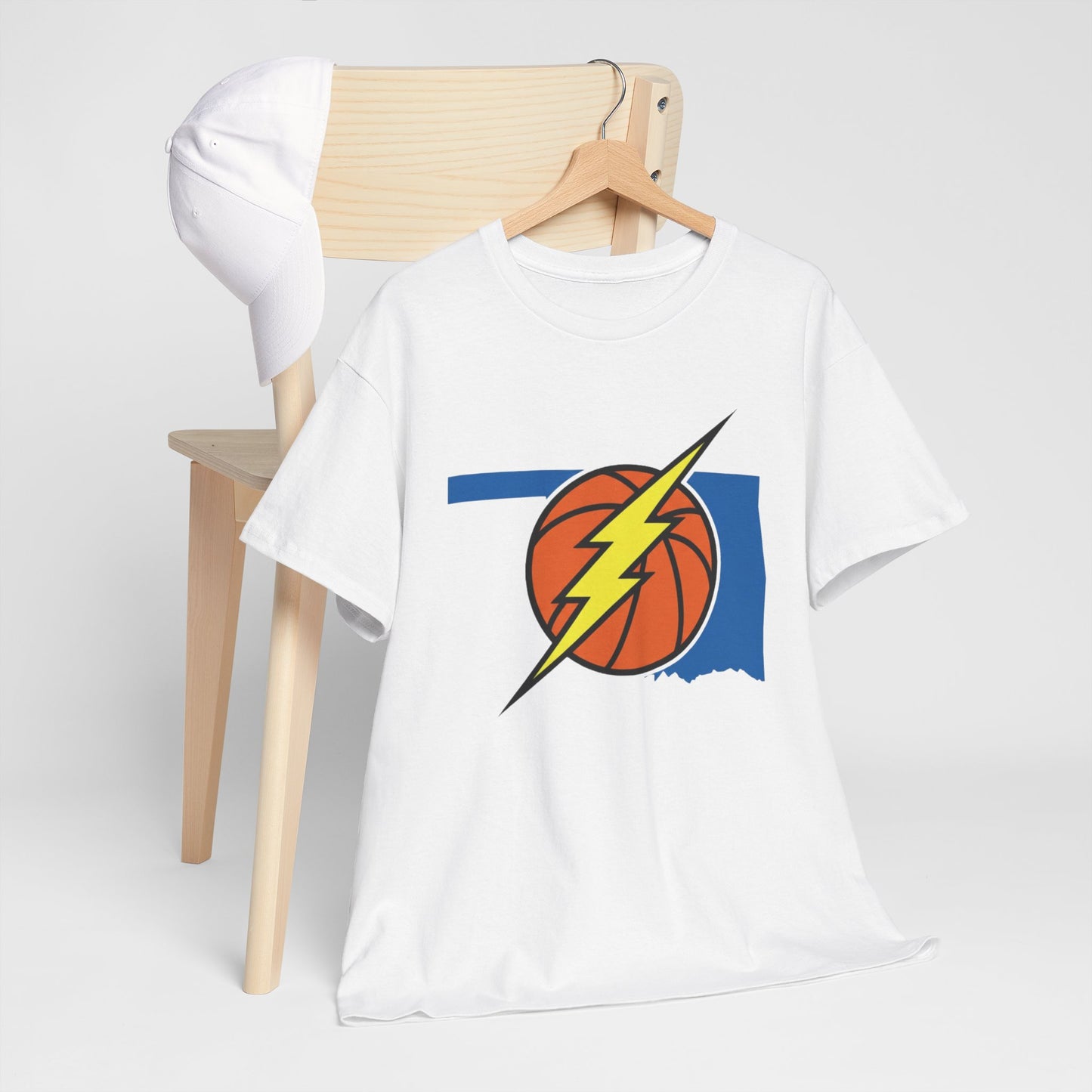 Oklahoma Lightning Basketball T-Shirt | OKC Basketball Inspired Shirt | Blue & Orange Game Day Tee | Oklahoma State Outline Graphic