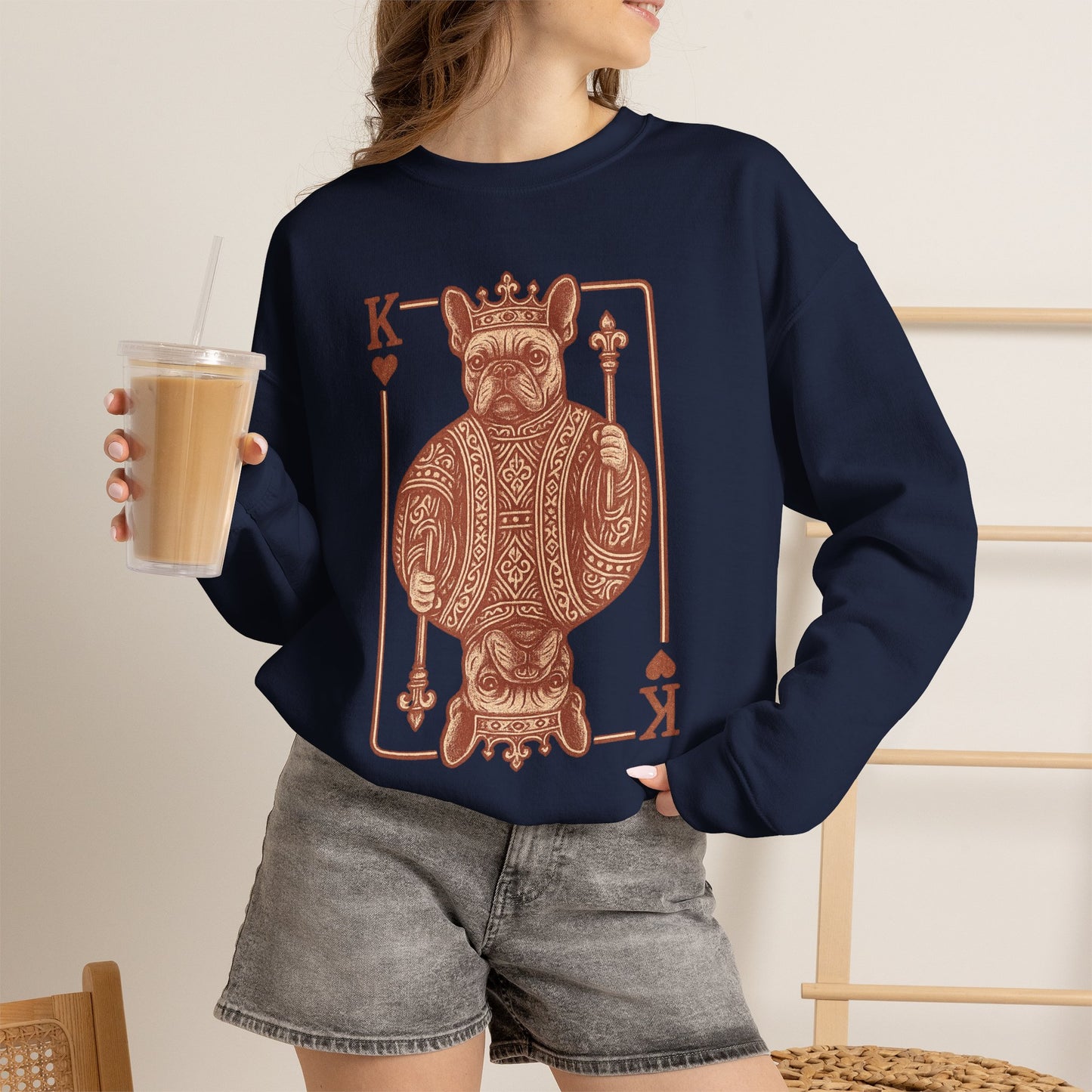 King French Bulldog Sweatshirt, Frenchie Playing Card Crewneck, Royal French Bulldog Pullover, King of Hearts Frenchie Sweatshirt, Vintage Dog Lover Gift