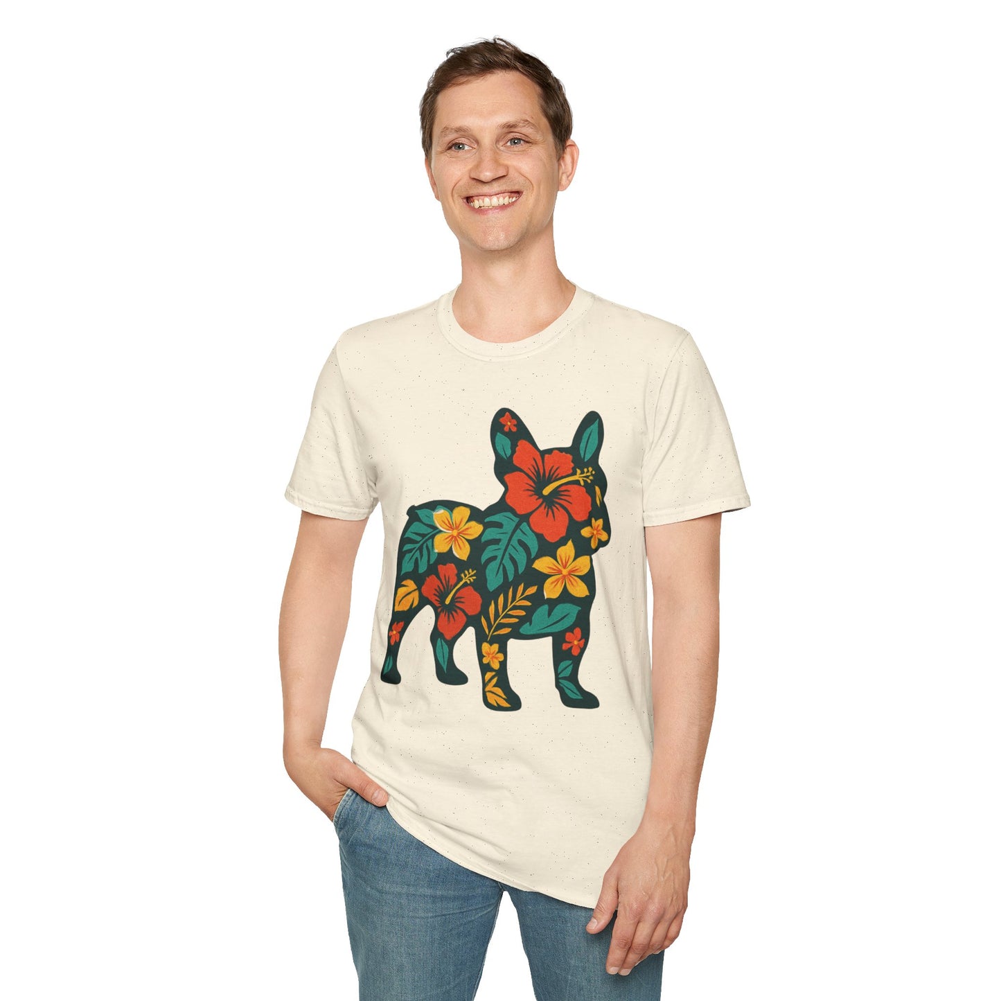 Hawaiian Frenchie Shirt | Floral French Bulldog T-Shirt | Tropical Dog Lover Tee | Cute Summer Frenchie Gift | Hibiscus Dog Silhouette