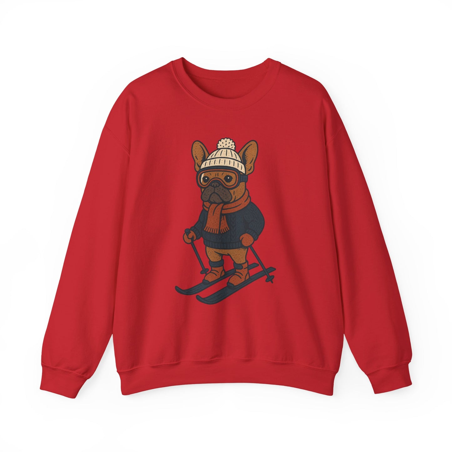 Skiing Frenchie Sweatshirt – Cute Winter French Bulldog Pullover, Cozy Ski Dog Sweater, Funny Dog Lover Gift, Winter Sports Bulldog Crewneck