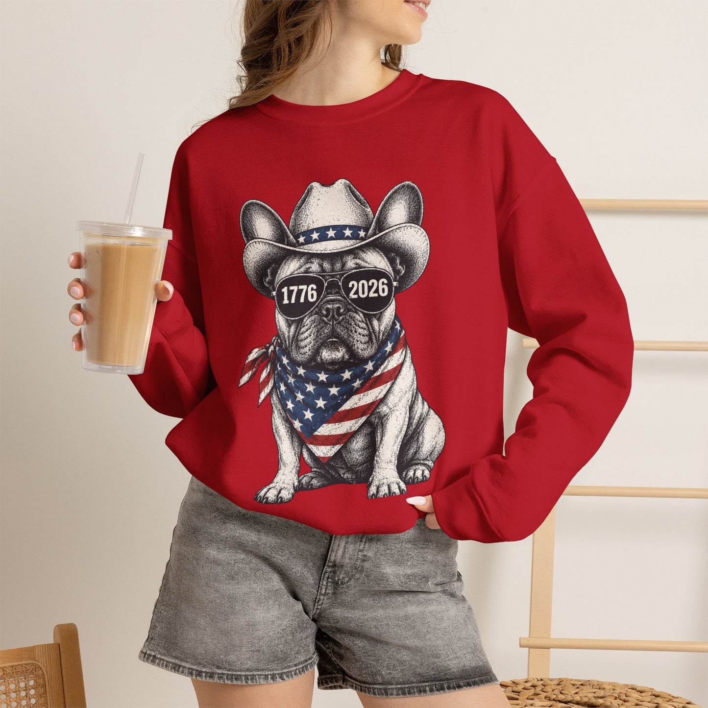 America 250 French Bulldog Sweatshirt, Patriotic Frenchie Crewneck, 1776 2026 USA Anniversary Sweatshirt, Fourth of July Dog Lover Gift