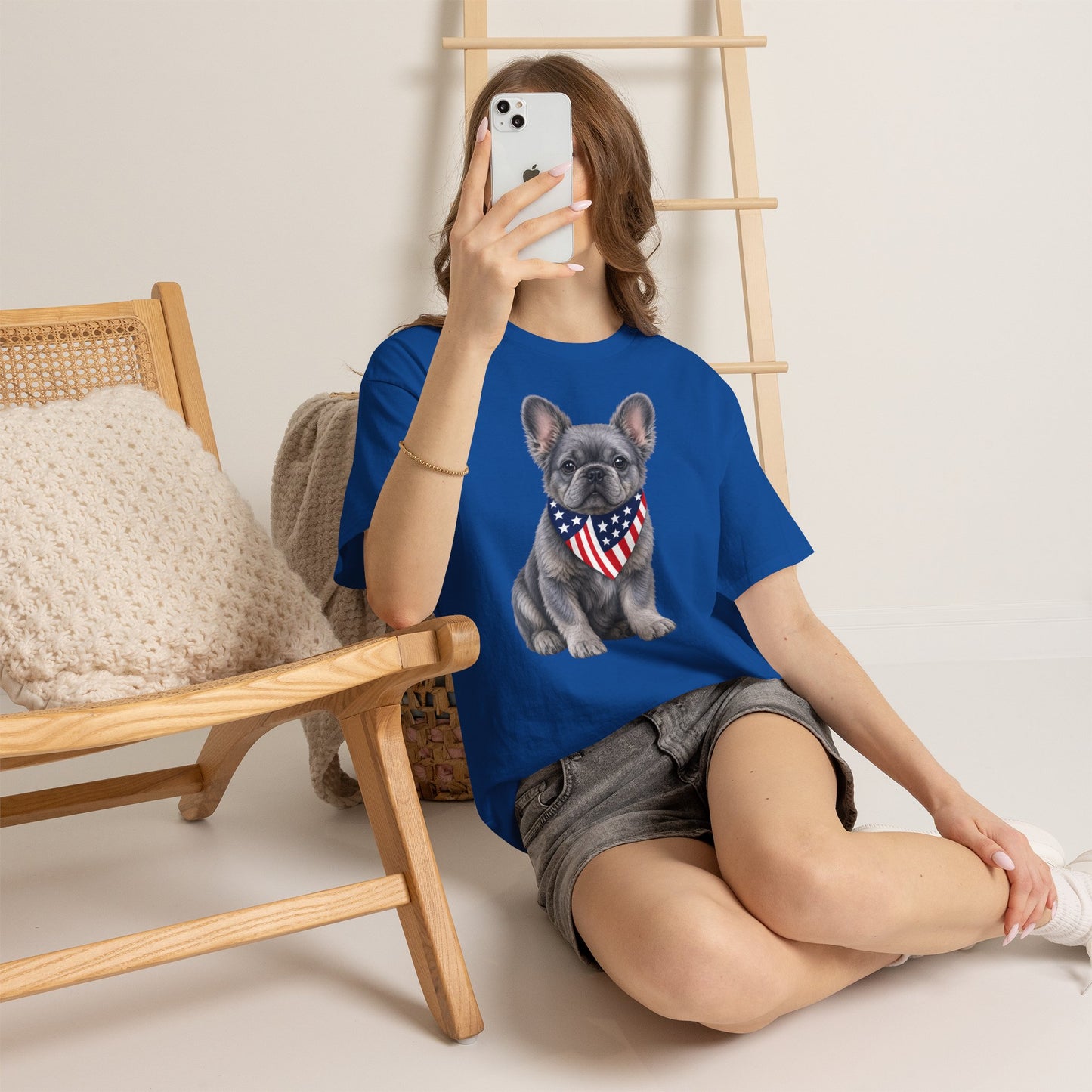 Patriotic Fluffy French Bulldog Shirt, Fluffy Frenchie American Flag Tee, Fourth of July Dog Lover Shirt, USA Fluffy Frenchie Gift
