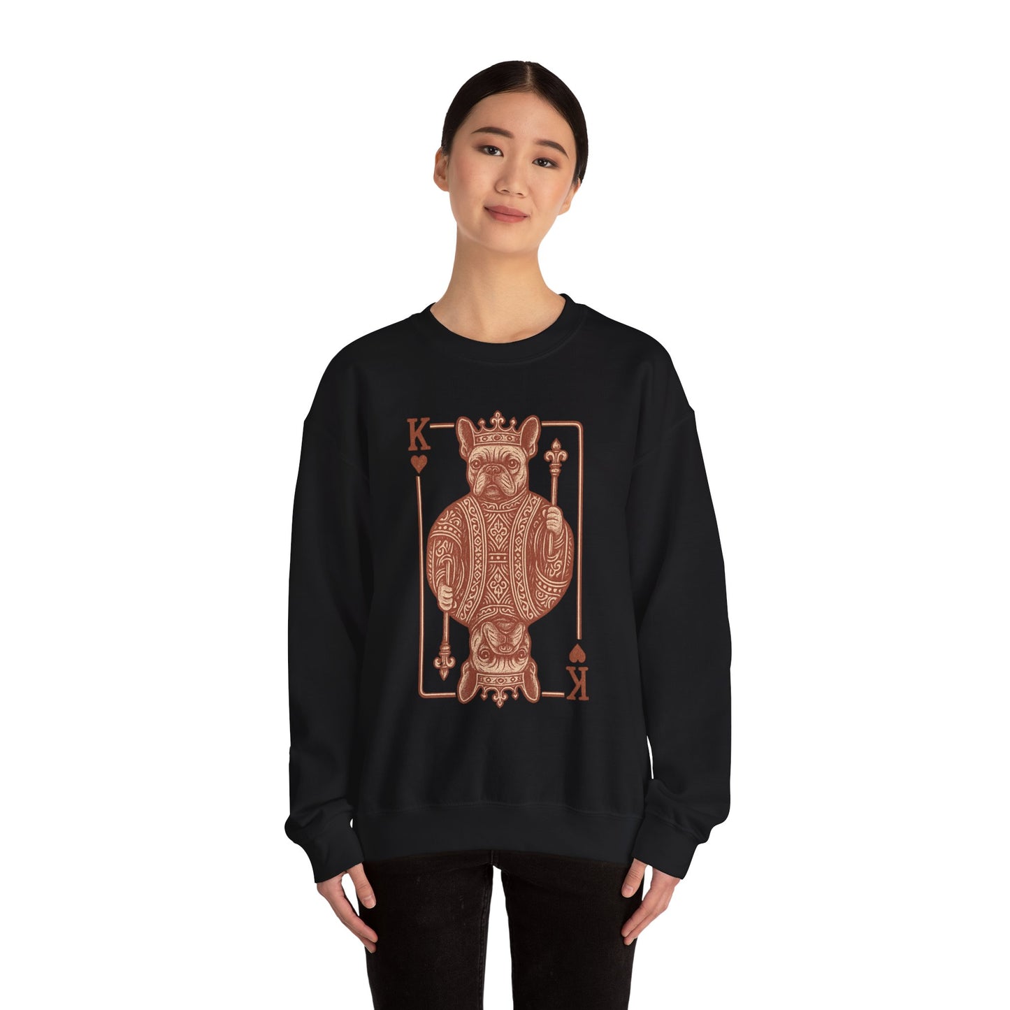 King French Bulldog Sweatshirt, Frenchie Playing Card Crewneck, Royal French Bulldog Pullover, King of Hearts Frenchie Sweatshirt, Vintage Dog Lover Gift