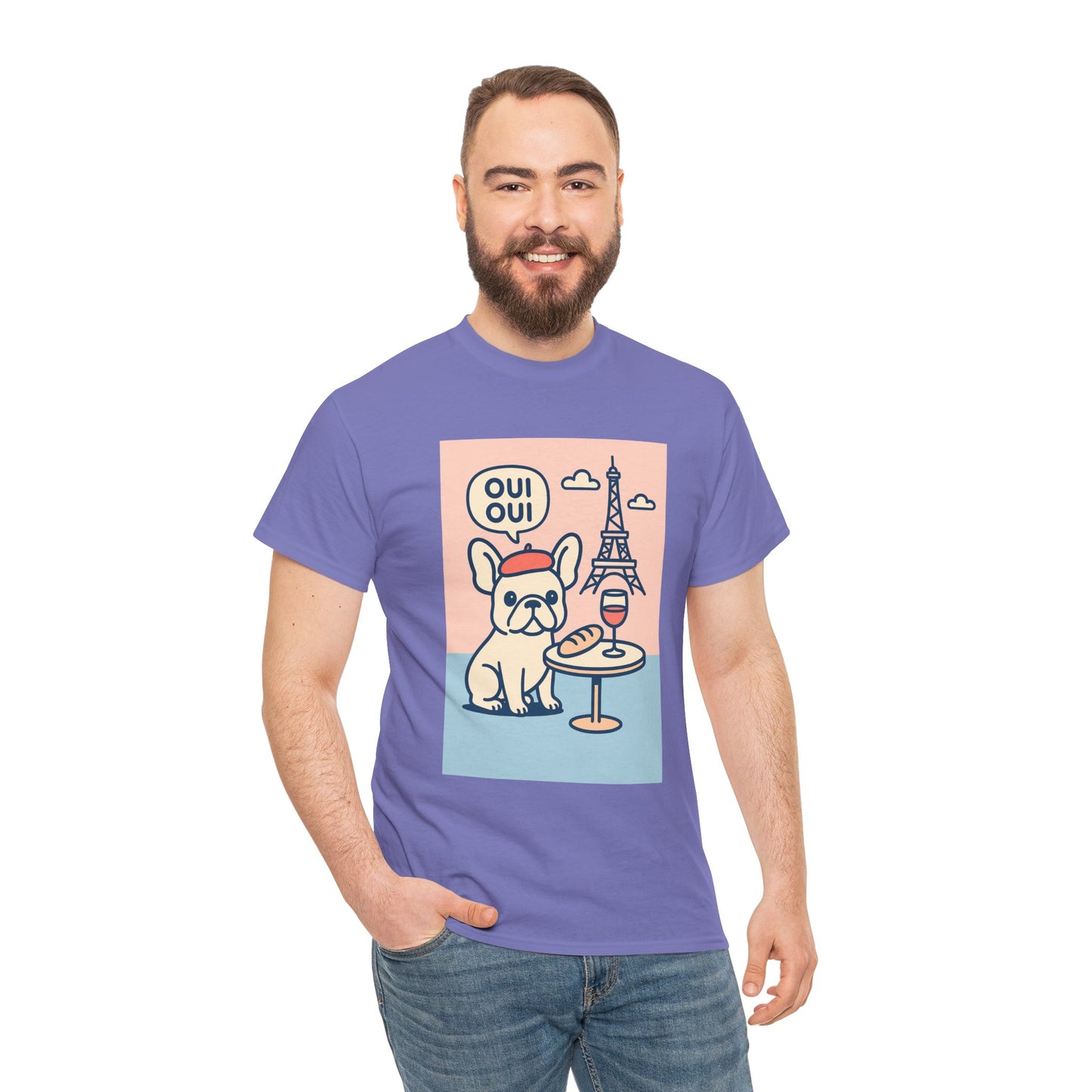 Oui Oui Frenchie Paris T-Shirt – Cute French Bulldog Café Tee, Paris Dog Lover Shirt, Beret & Baguette Graphic, French Bulldog Gift for Women & Men