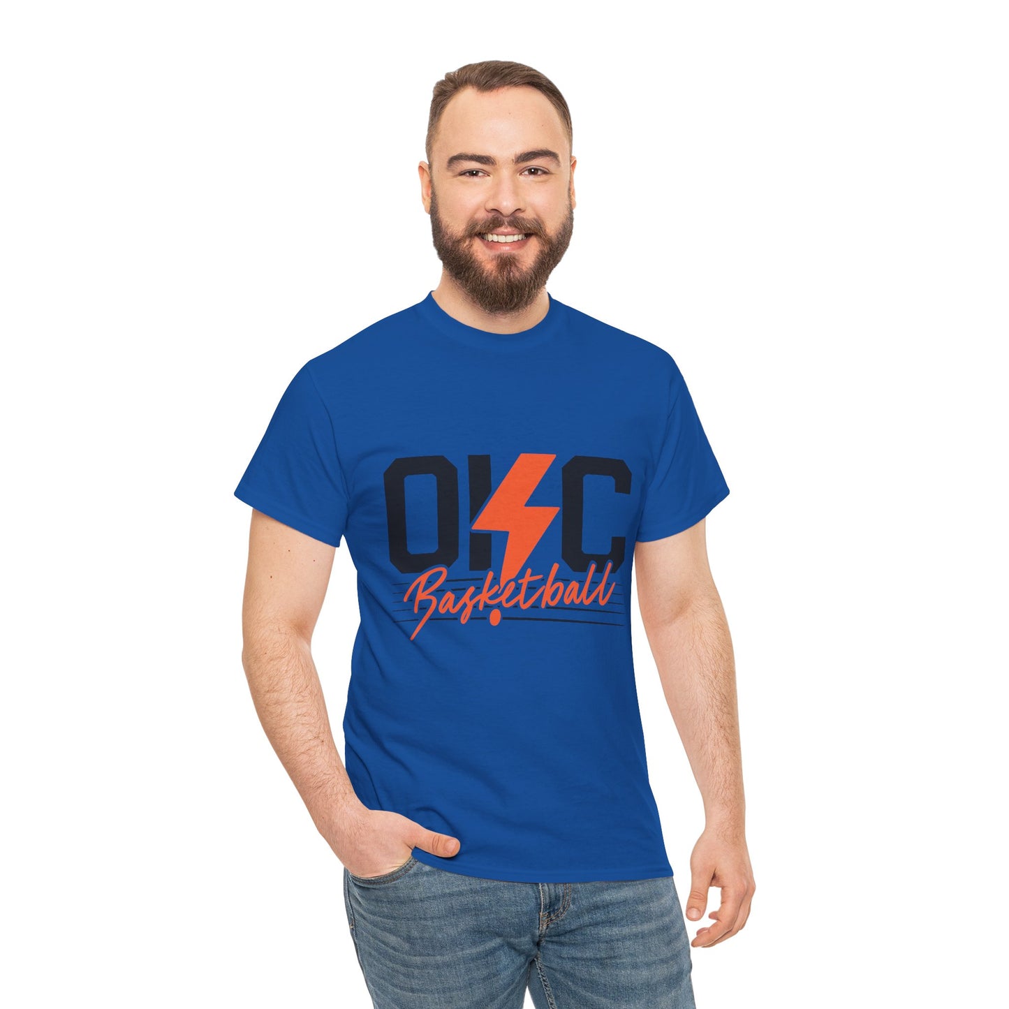 OKC Basketball Lightning Bolt Shirt • Retro Oklahoma City Hoops Tee • Blue & Orange Game Day T-Shirt • Local Basketball Fan Gift