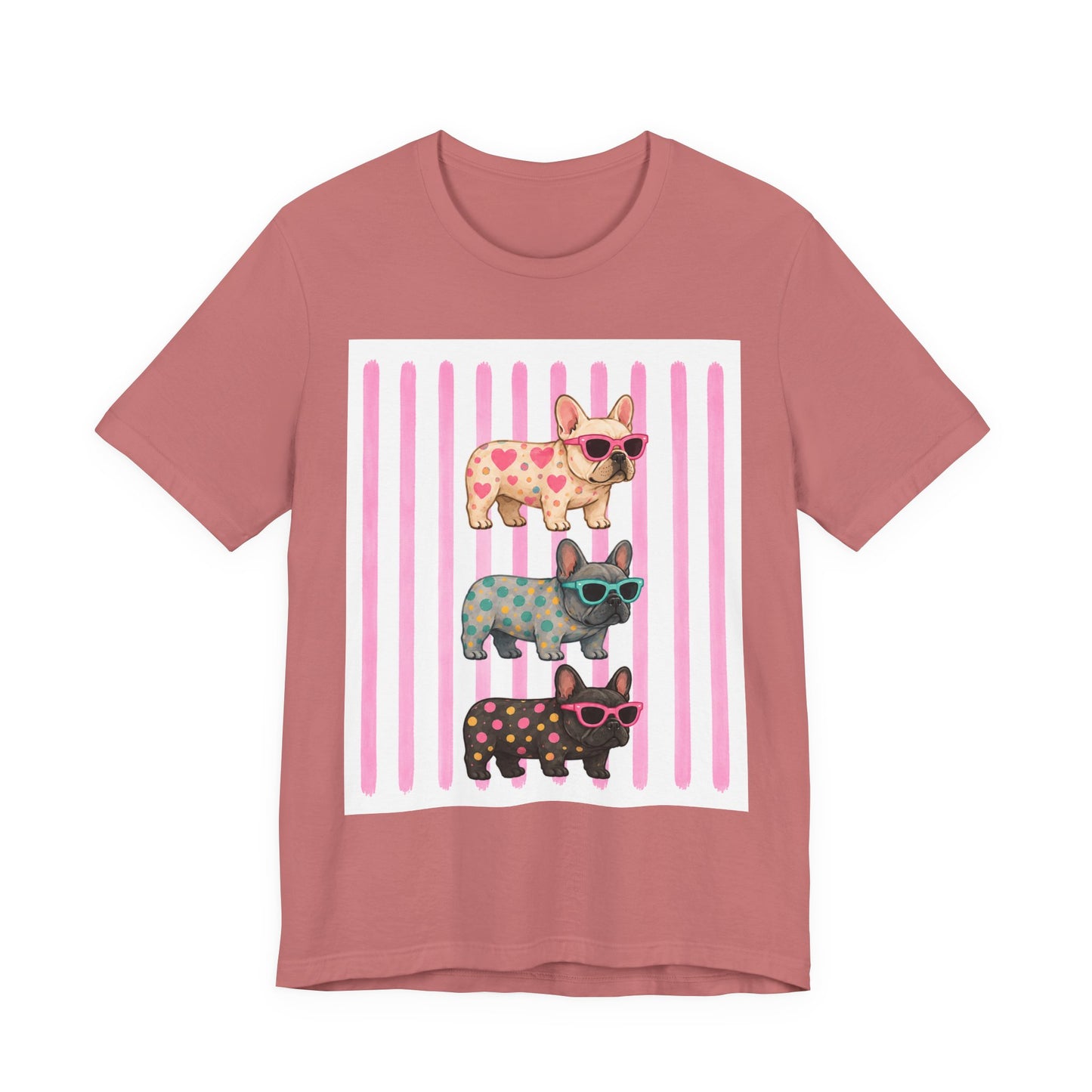 Cute French Bulldog Shirt, Pink Frenchie Sunglasses Tee, Colorful Frenchie Graphic Shirt, Dog Mom Gift, French Bulldog Lover T-Shirt