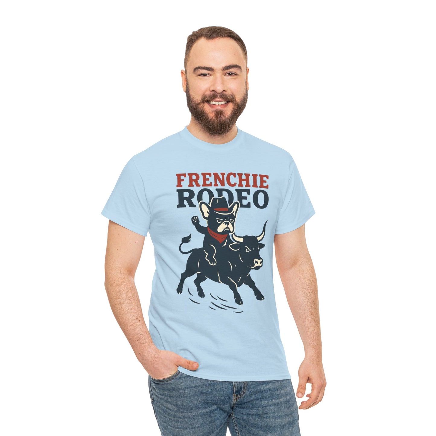 Frenchie Rodeo T-Shirt | Cowboy French Bulldog Graphic Tee | Funny Western Dog Lover Shirt | Frenchie Bull Rider Gift | Rodeo Style Tee
