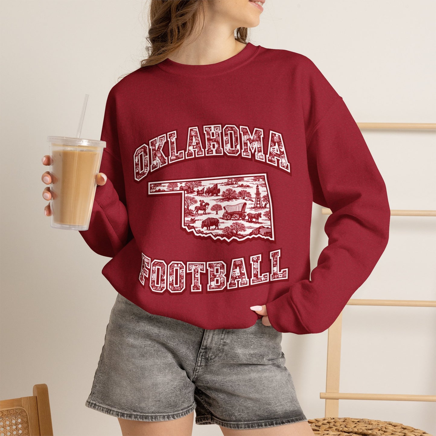 Oklahoma Football Sweatshirt, Oklahoma State Toile Crewneck, Crimson Game Day Sweatshirt, Oklahoma Fan Gift, Vintage Football Crewneck, sooner
