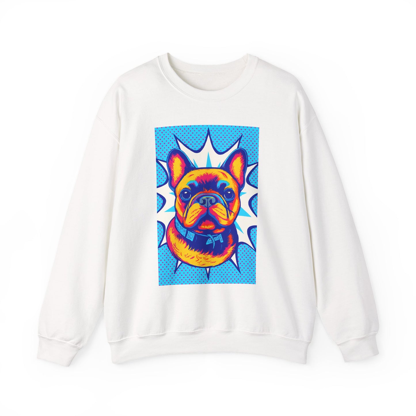 Pop Art French Bulldog Pullover | Colorful Retro Frenchie Sweatshirt | Funky Dog Lover Gift | Unisex Bold Frenchie Graphic Sweater