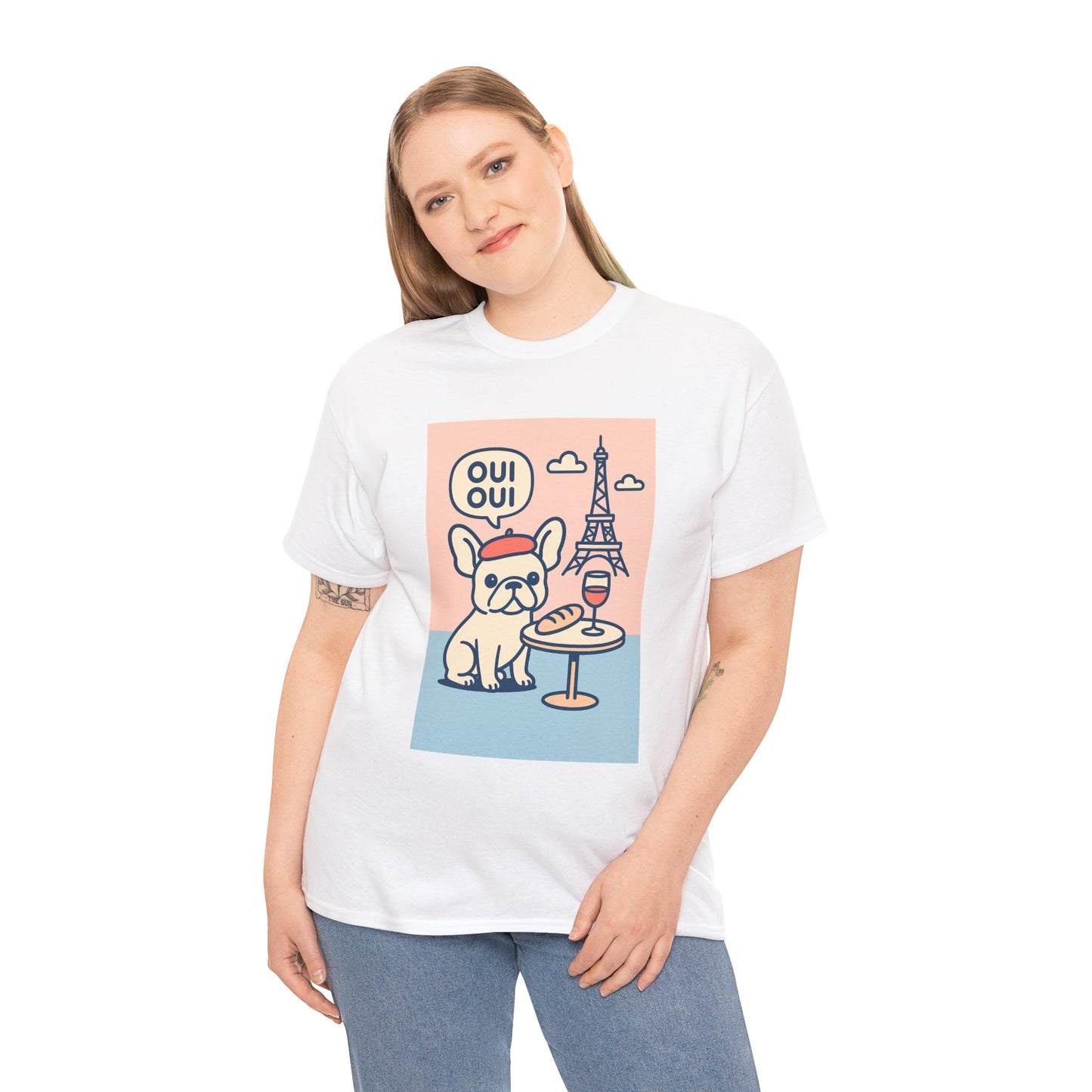 Oui Oui Frenchie Paris T-Shirt – Cute French Bulldog Café Tee, Paris Dog Lover Shirt, Beret & Baguette Graphic, French Bulldog Gift for Women & Men