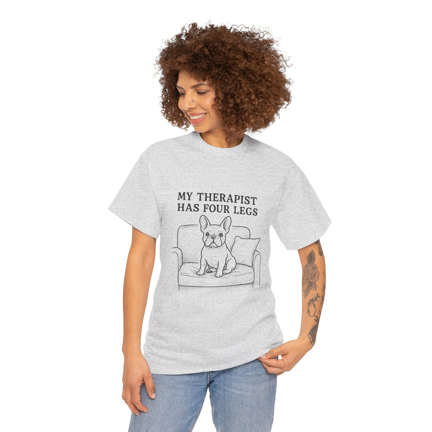 My Therapist Has Four Legs French Bulldog Shirt – Funny Dog Lover Tee, Frenchie Owner Gift, Mental Health Humor Shirt, Cute Pet Apparel