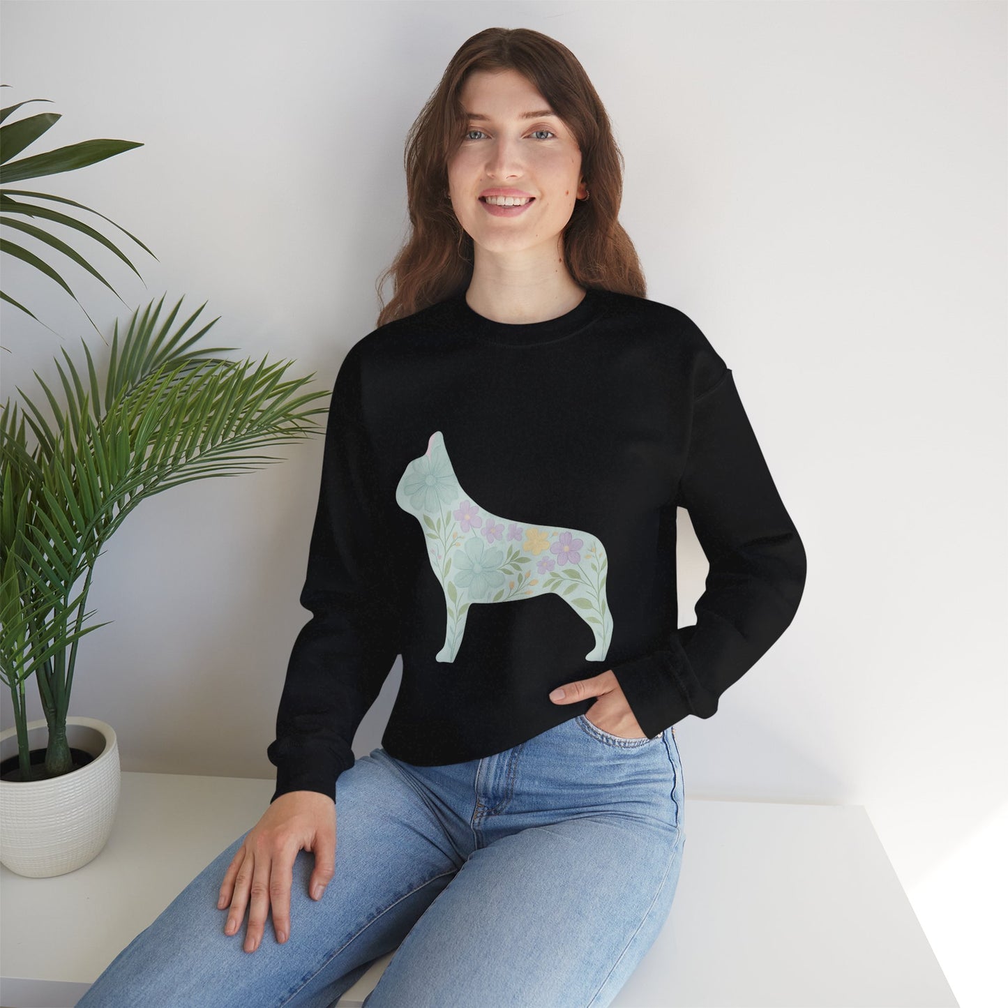 Floral Frenchie Sweatshirt | Pastel French Bulldog Pullover | Feminine Dog Lover Crewneck | Soft Pink Flower Silhouette Sweater