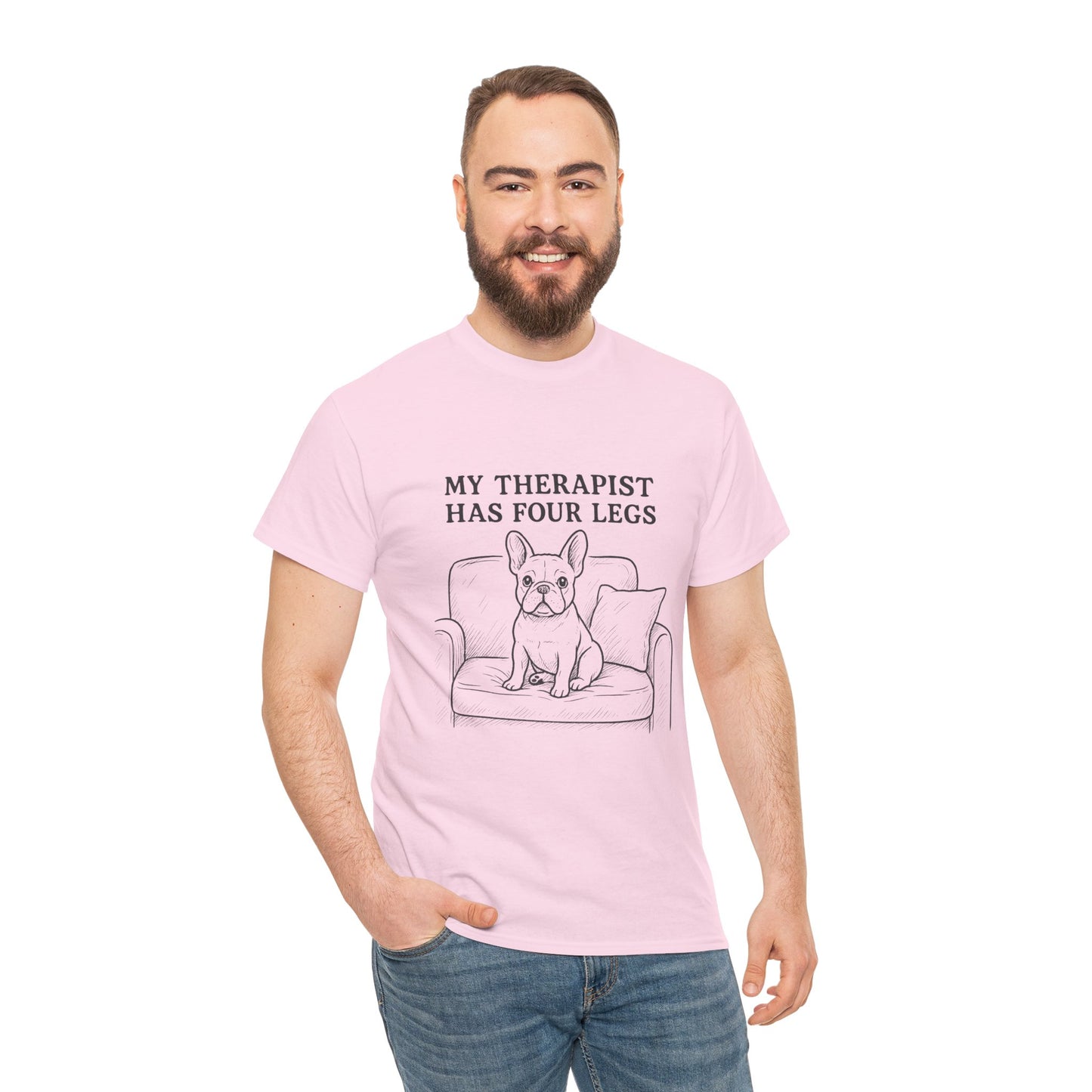 My Therapist Has Four Legs French Bulldog Shirt – Funny Dog Lover Tee, Frenchie Owner Gift, Mental Health Humor Shirt, Cute Pet Apparel