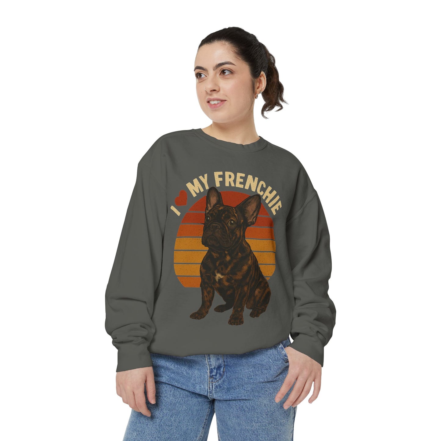 I Love My Frenchie Sweatshirt | Retro Merle French Bulldog Pullover | Vintage Dog Lover Crewneck | Frenchie Mom & Dad Gift