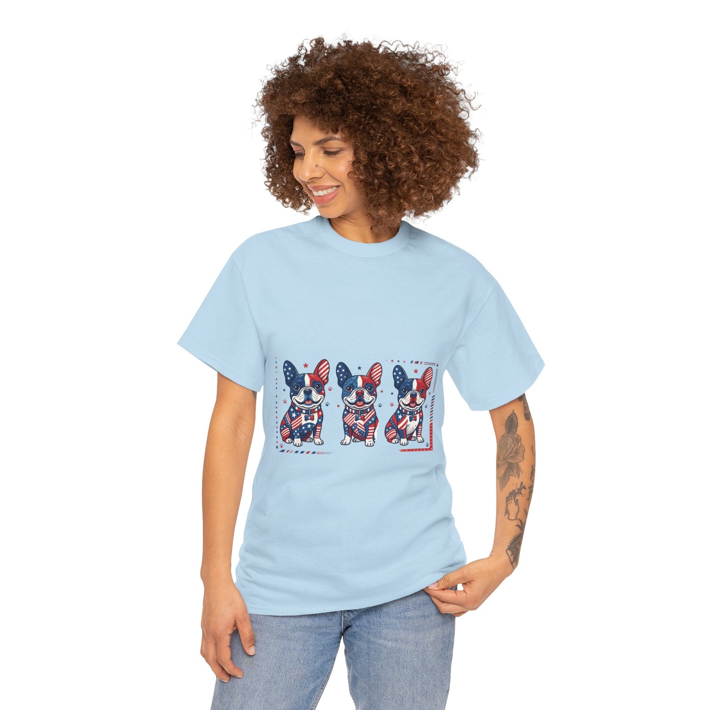 Patriotic French Bulldog Shirt, American Flag Frenchie Trio Tee, Fourth of July Dog Lover Shirt, USA French Bulldog Gift, Frenchie Mom Shirt