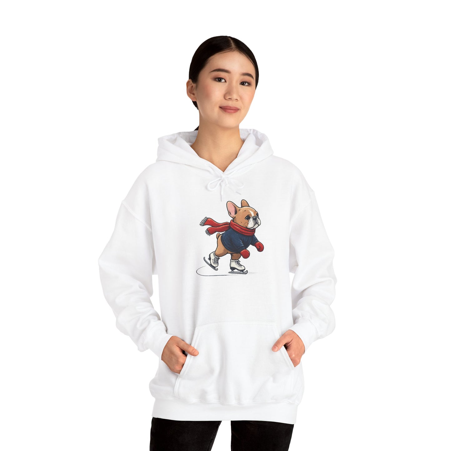 Ice Skating Frenchie Hoodie – Cute Winter French Bulldog Sweatshirt, Holiday Dog Lover Gift, Cozy Skating Pup Hoodie, Frenchie Christmas Hoodie