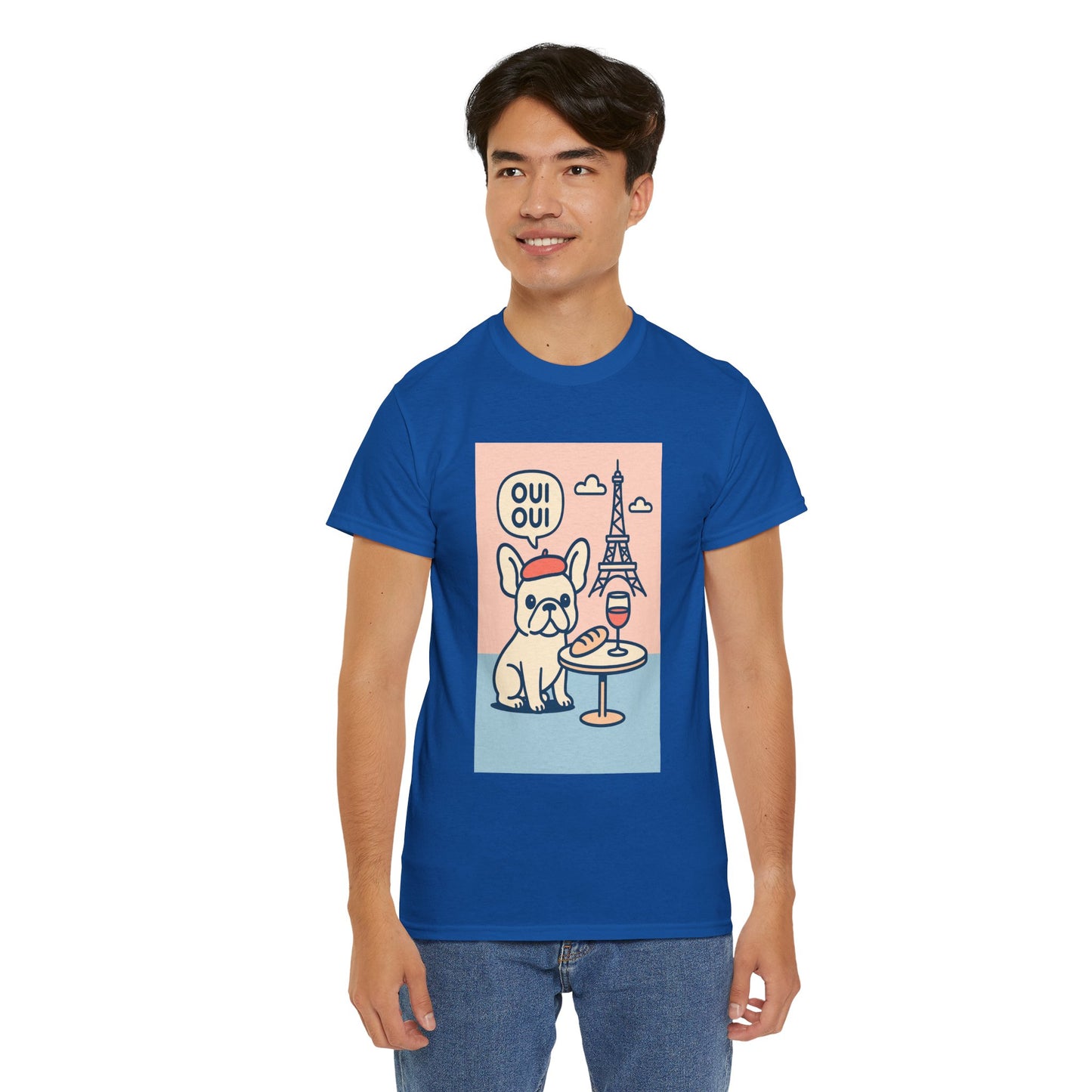 Oui Oui Frenchie Paris T-Shirt – Cute French Bulldog Café Tee, Paris Dog Lover Shirt, Beret & Baguette Graphic, French Bulldog Gift for Women & Men