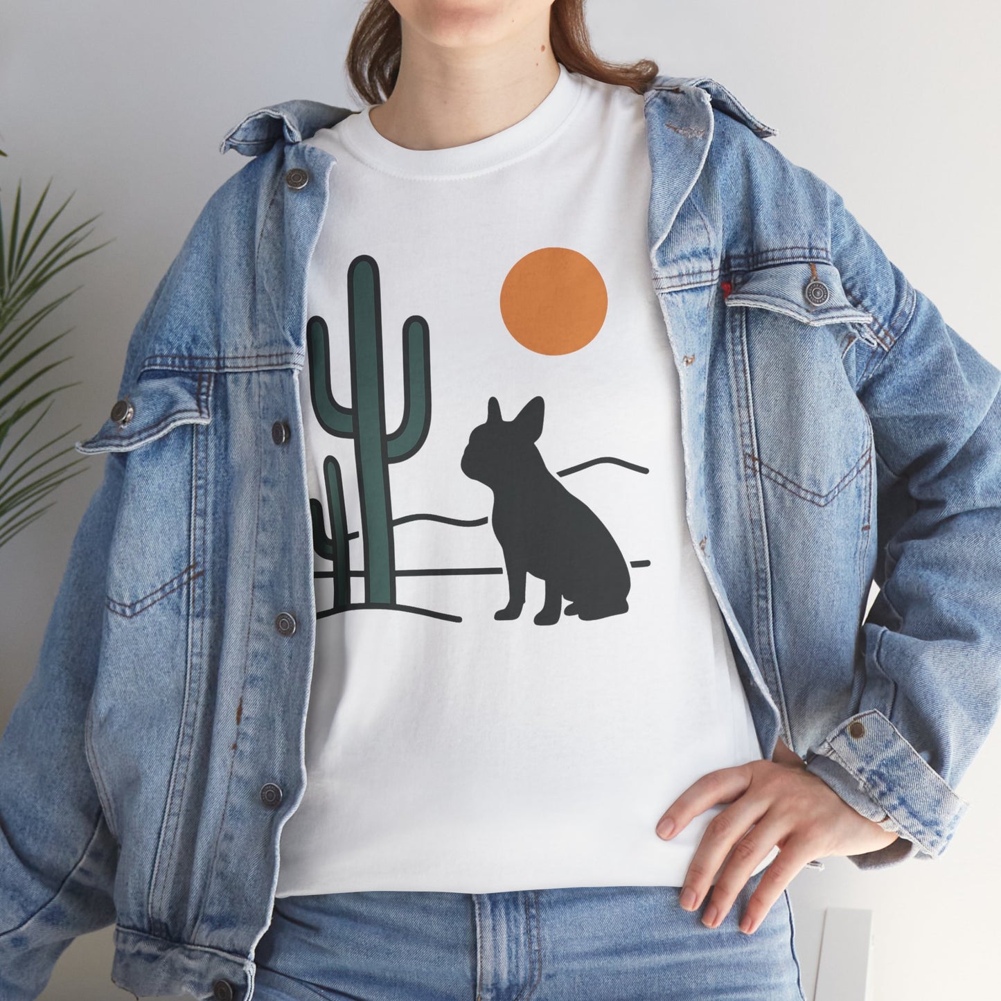 Desert Frenchie T-Shirt | Minimalist Cactus Dog Tee | French Bulldog Desert Sunset Shirt | Pet Lover Gift | Modern Graphic Dog Mom Tee