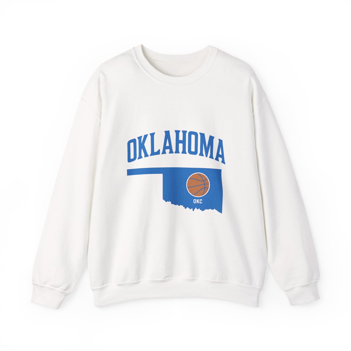 Oklahoma Basketball Sweatshirt | OKC State Outline Pullover | Blue and Orange Game Day Crewneck | Retro Oklahoma Sports Sweater