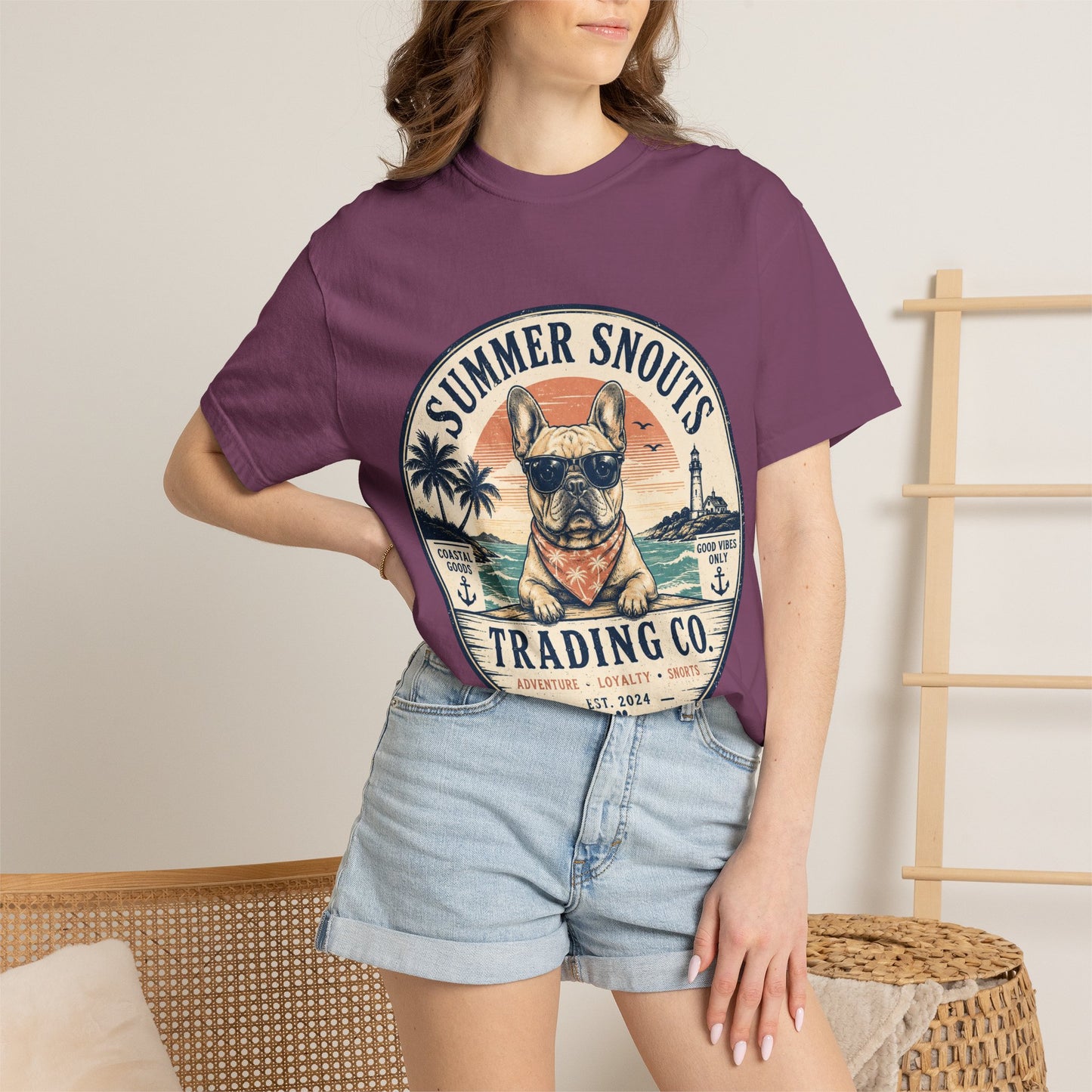 Summer Snouts Trading Co. T-Shirt — Vintage Beach French Bulldog Graphic Tee