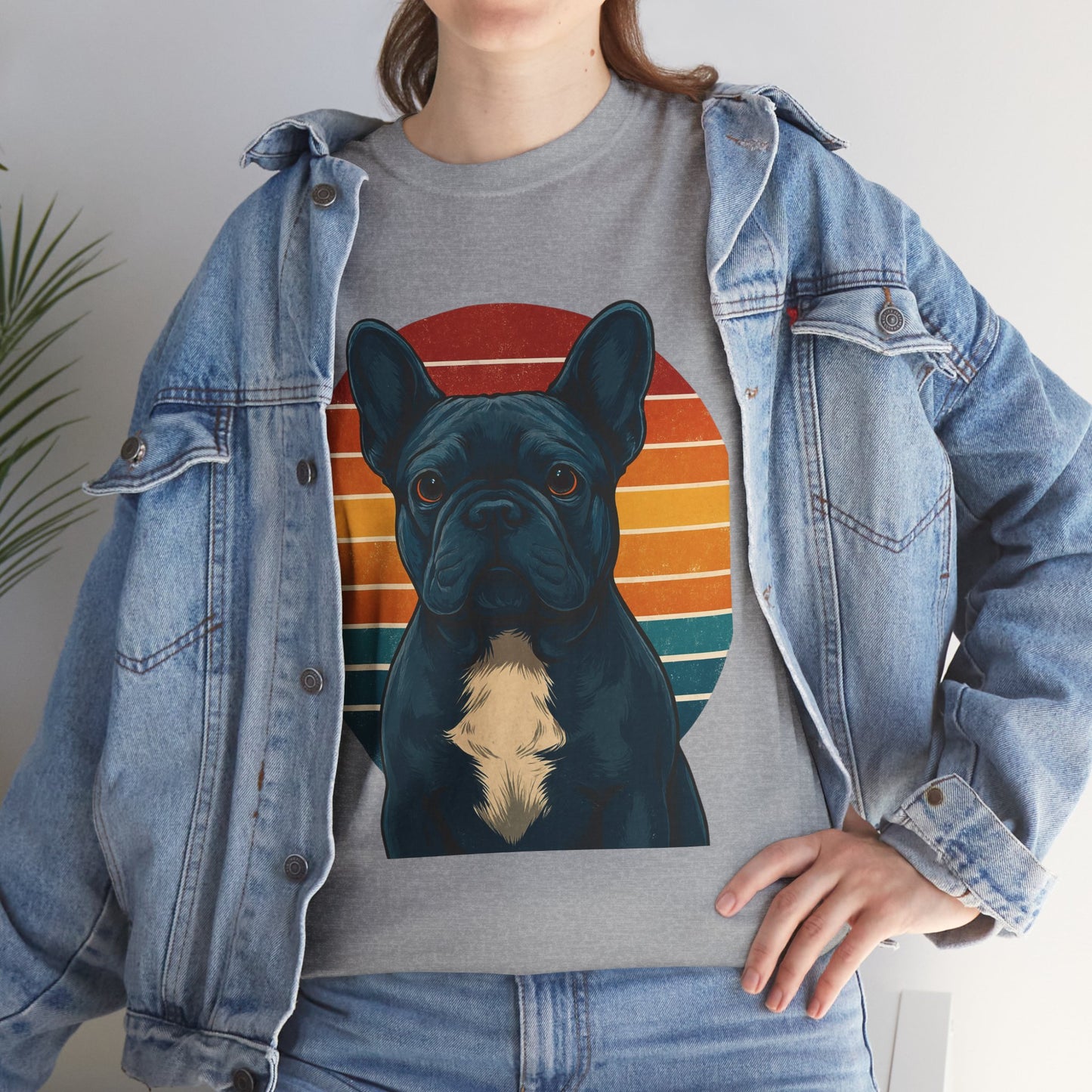Retro Blue French Bulldog T-Shirt | Vintage Frenchie Dog Tee | 70s Sunset Graphic Shirt | Frenchie Lover Gift | Cute Pet Owner Apparel