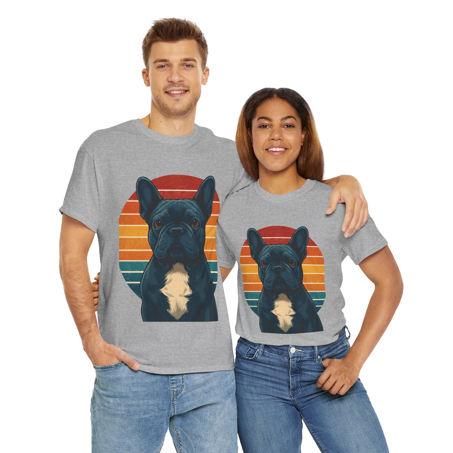 Retro Blue French Bulldog T-Shirt | Vintage Frenchie Dog Tee | 70s Sunset Graphic Shirt | Frenchie Lover Gift | Cute Pet Owner Apparel