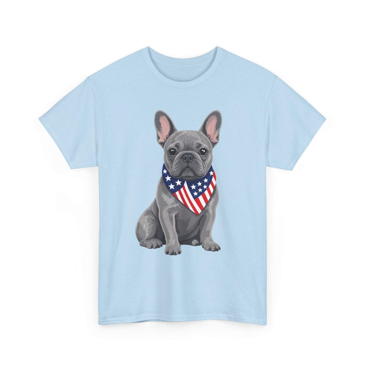 Patriotic French Bulldog Shirt, Blue Frenchie American Flag Bandana Tee, Fourth of July Dog Lover Shirt, USA French Bulldog Gift