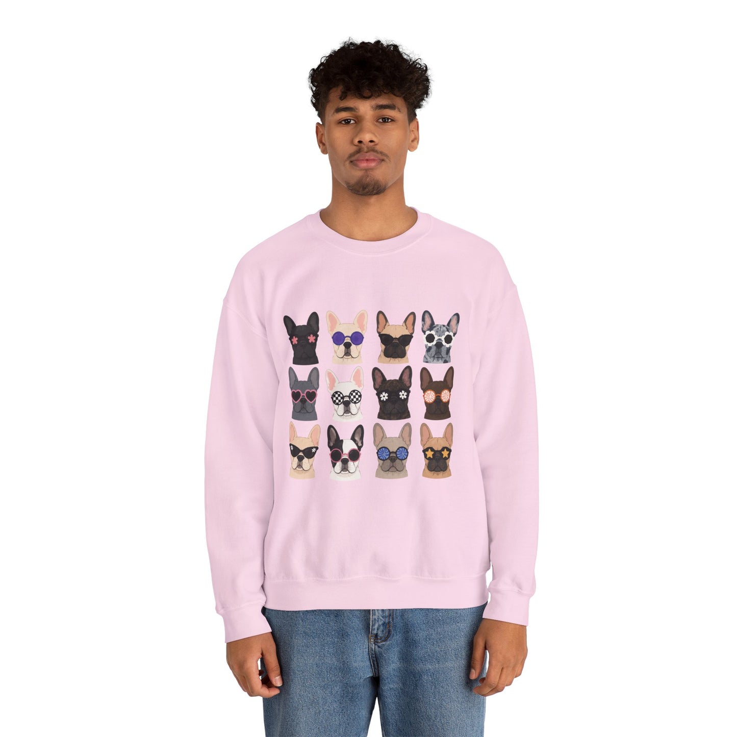 French Bulldog Faces Crewneck Sweatshirt – Cute Sunglasses Dogs Graphic