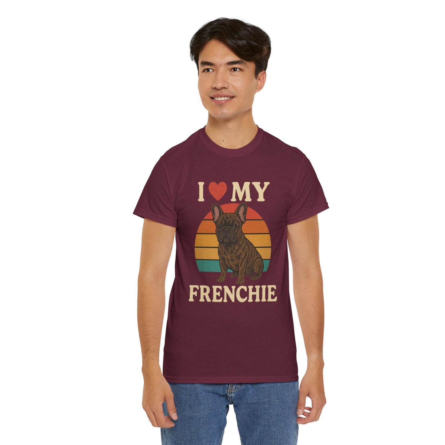 I Love My Frenchie T-Shirt | Retro French Bulldog Tee | Vintage Dog Lover Gift | Frenchie Mom & Dad Shirt | Brindle Bulldog Graphic Top