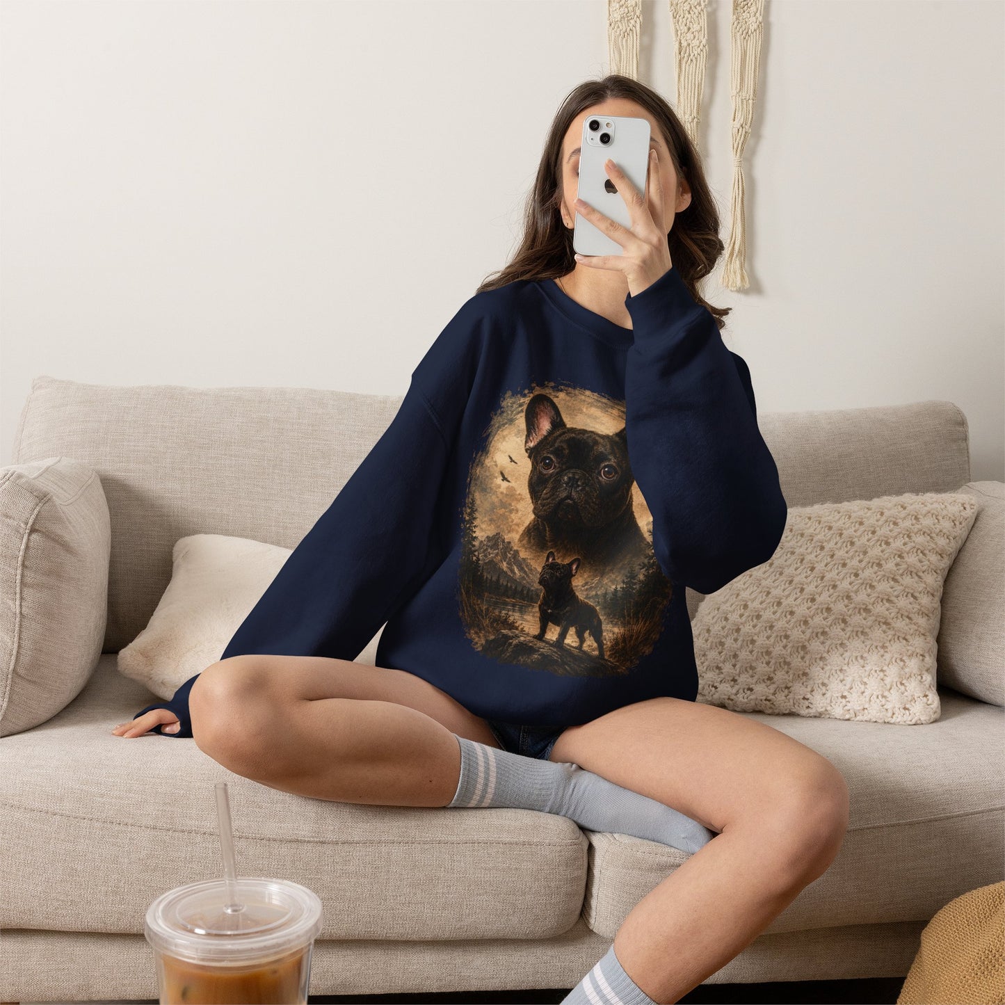 Black French Bulldog Sweatshirt, Rustic Frenchie Crewneck, Vintage Nature French Bulldog Sweatshirt, Dog Lover Gift, Black Frenchie Pullover, Camping Sweatshirt, Cozy Dog Apparel