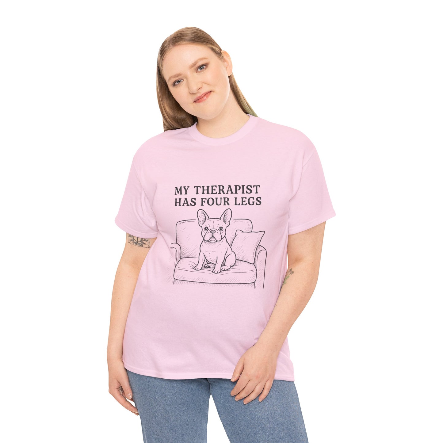 My Therapist Has Four Legs French Bulldog Shirt – Funny Dog Lover Tee, Frenchie Owner Gift, Mental Health Humor Shirt, Cute Pet Apparel