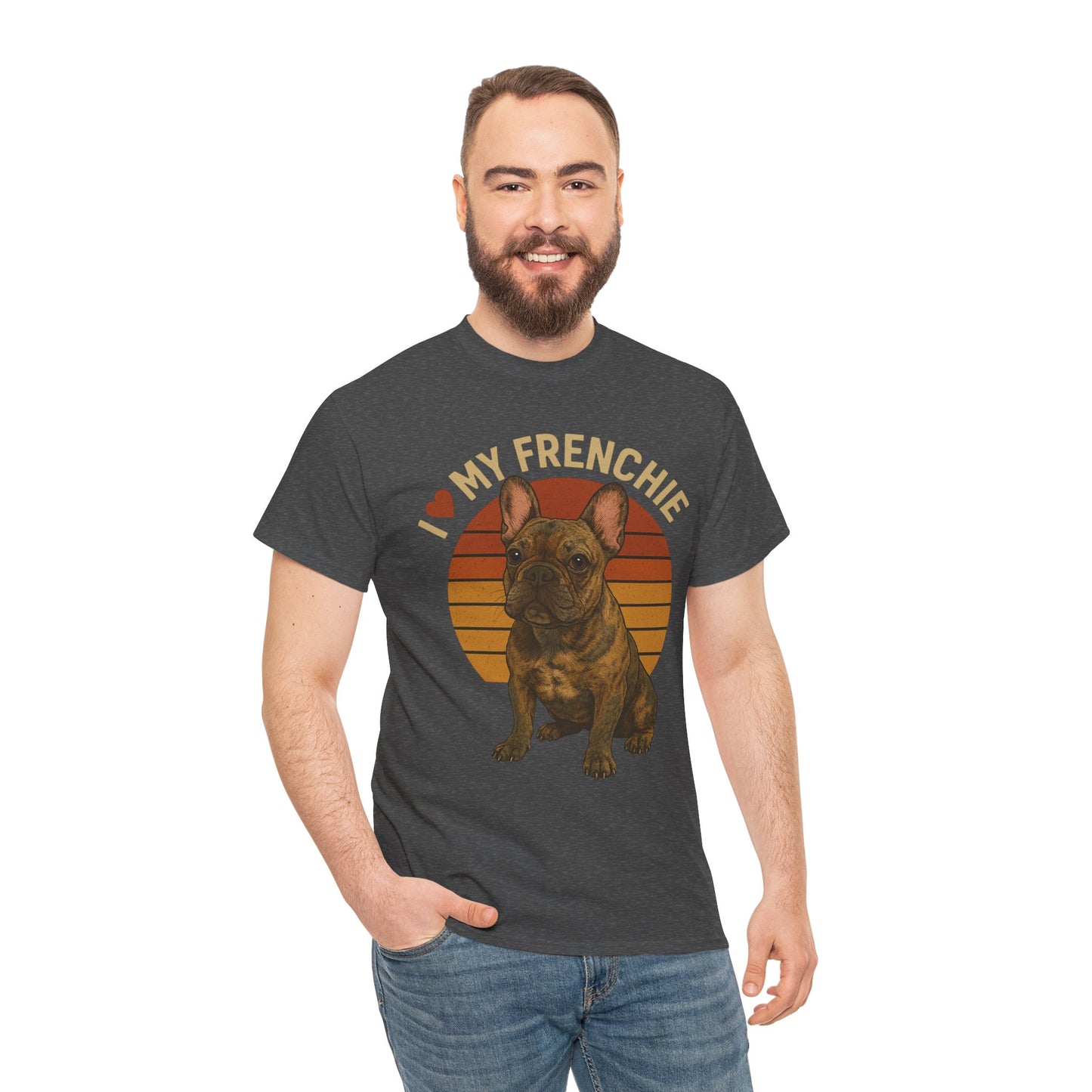 I Love My Frenchie T-Shirt | Brindle French Bulldog Retro Tee | Vintage Dog Lover Shirt | Frenchie Mom & Dad Gift