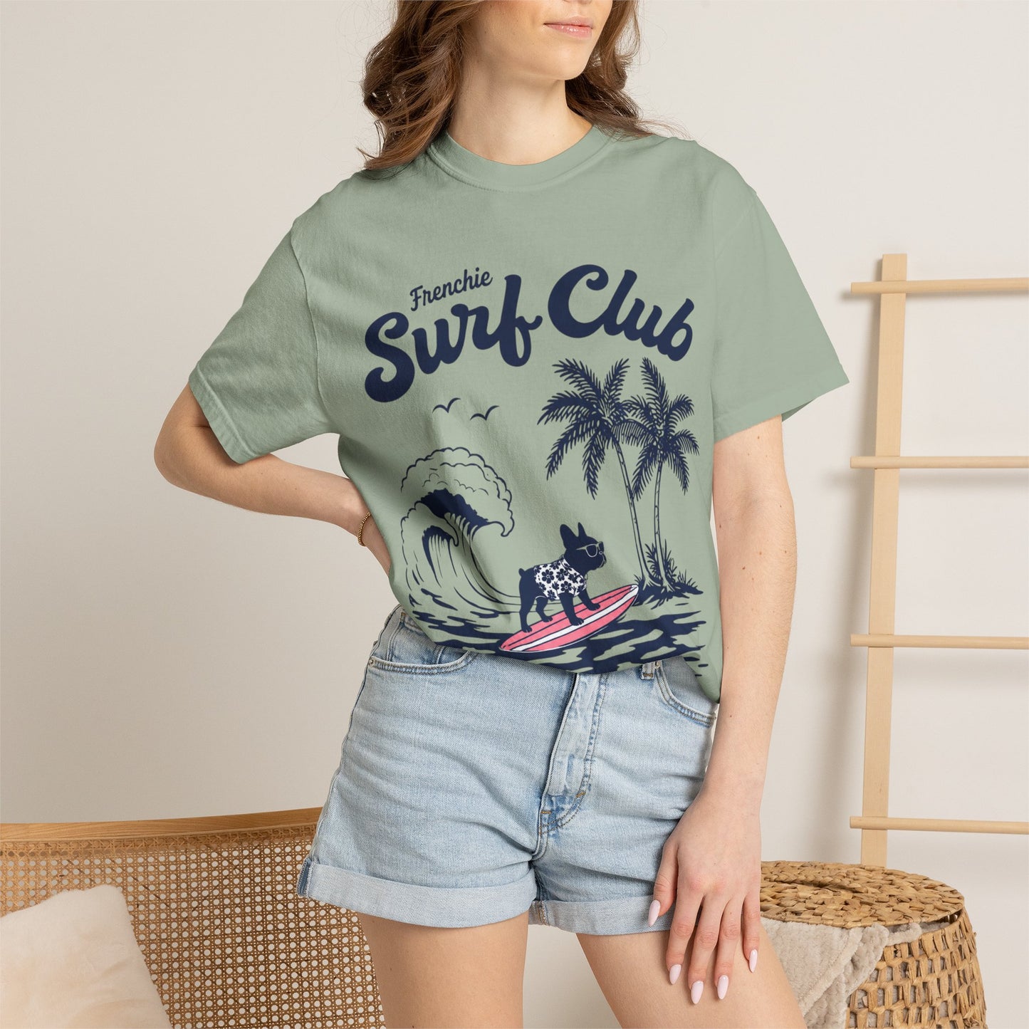 Frenchie Surf Club Shirt, Surfing French Bulldog Tee, Beach Frenchie Shirt, Summer Dog Lover Shirt, Coastal French Bulldog Gift