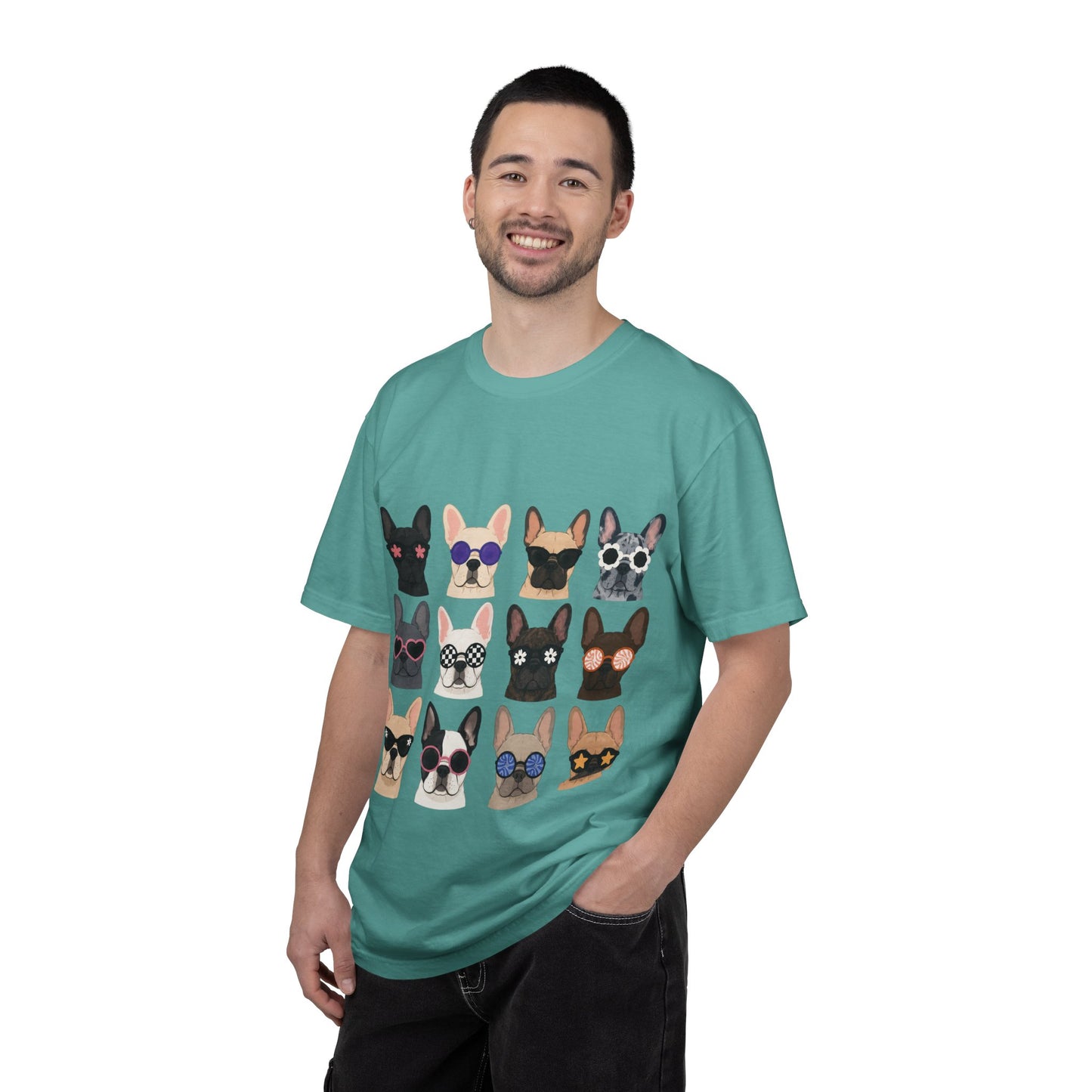 French Bulldog Sunglasses Shirt, Frenchie Faces Tee, Cute French Bulldog Shirt, Colorful Frenchie Dog Lover Gift, Dog Mom Graphic Tee