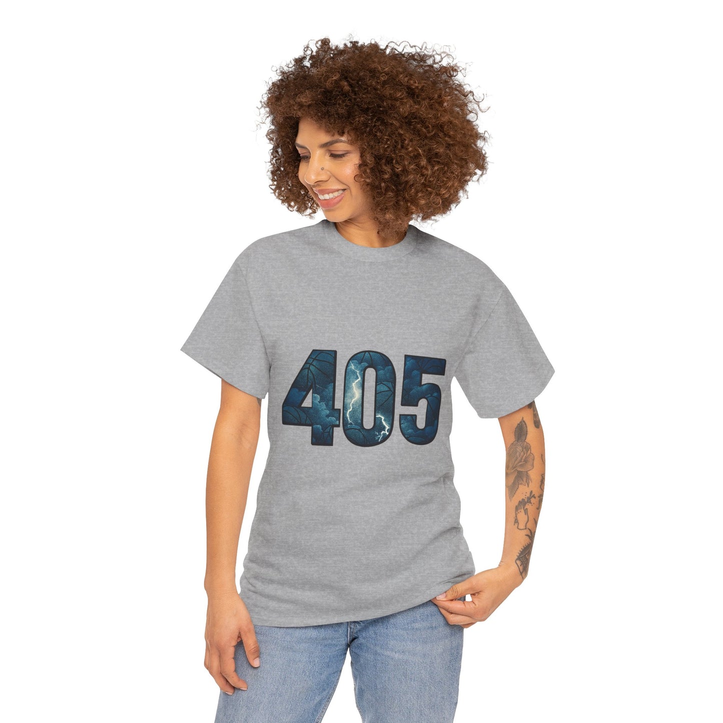 405 Thunder Lightning Tee | OKC Basketball Shirt | Oklahoma Area Code Shirt | Orange & Blue Thunder Fan Graphic Tee | Local Pride Shirt