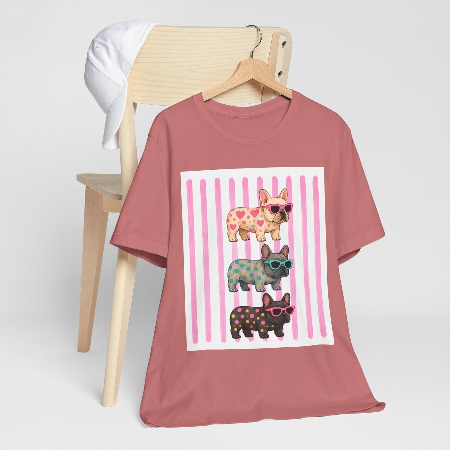 Cute French Bulldog Shirt, Pink Frenchie Sunglasses Tee, Colorful Frenchie Graphic Shirt, Dog Mom Gift, French Bulldog Lover T-Shirt