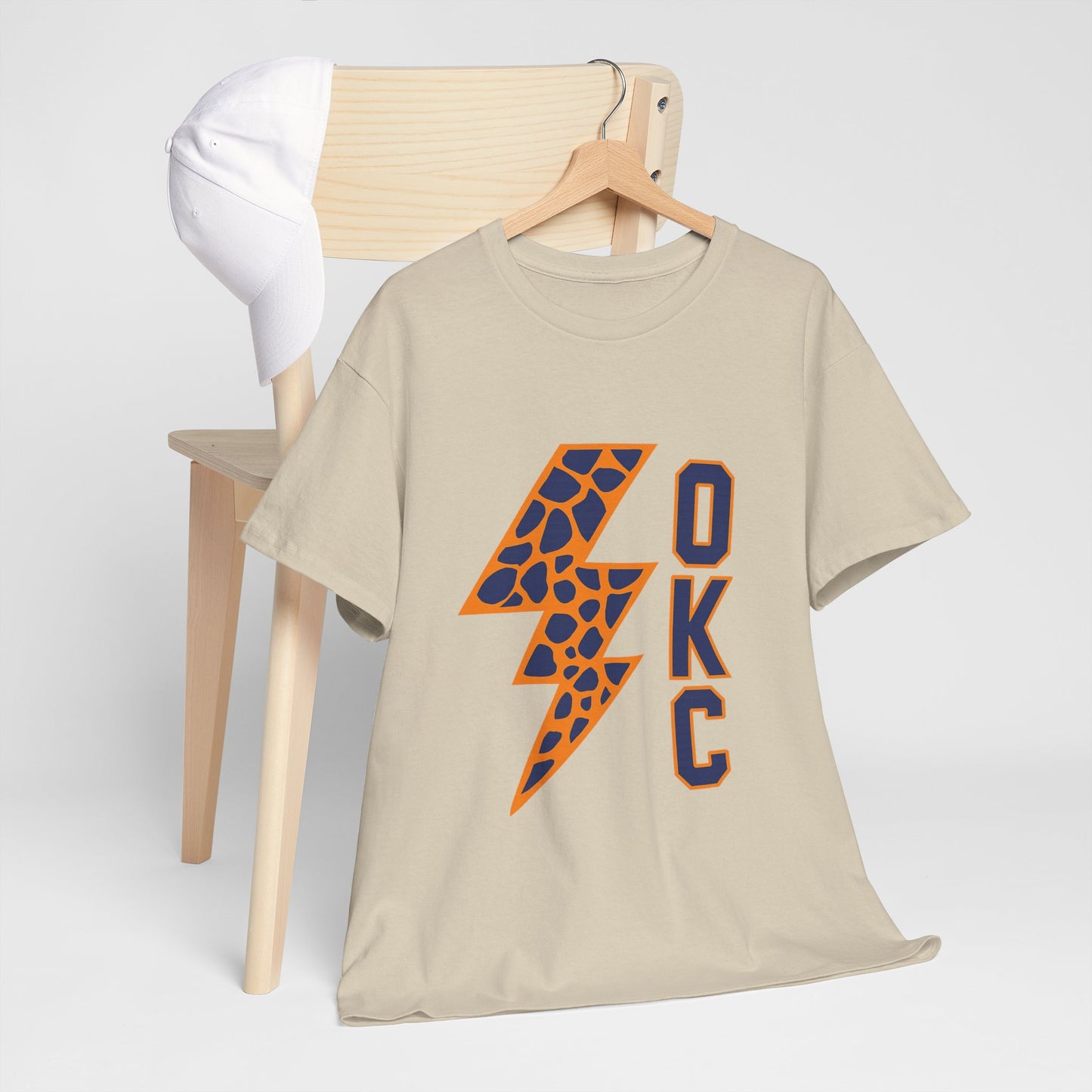 OKC Leopard Lightning Bolt T-Shirt | Oklahoma City Basketball | Blue & Orange Game Day Tee