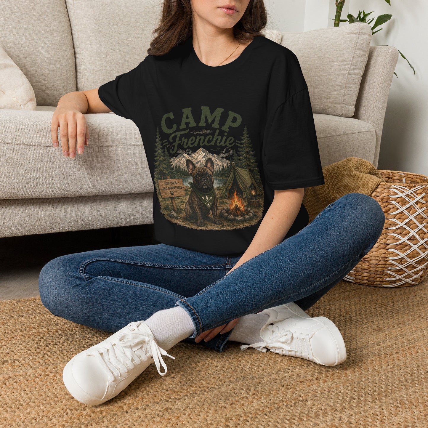 Camp Frenchie Shirt, French Bulldog Camping Shirt, Frenchie Outdoor Tee, Dog Camping Shirt, Adventure Dog Lover Gift, Campfire French Bulldog T-Shirt, Nature Graphic Tee