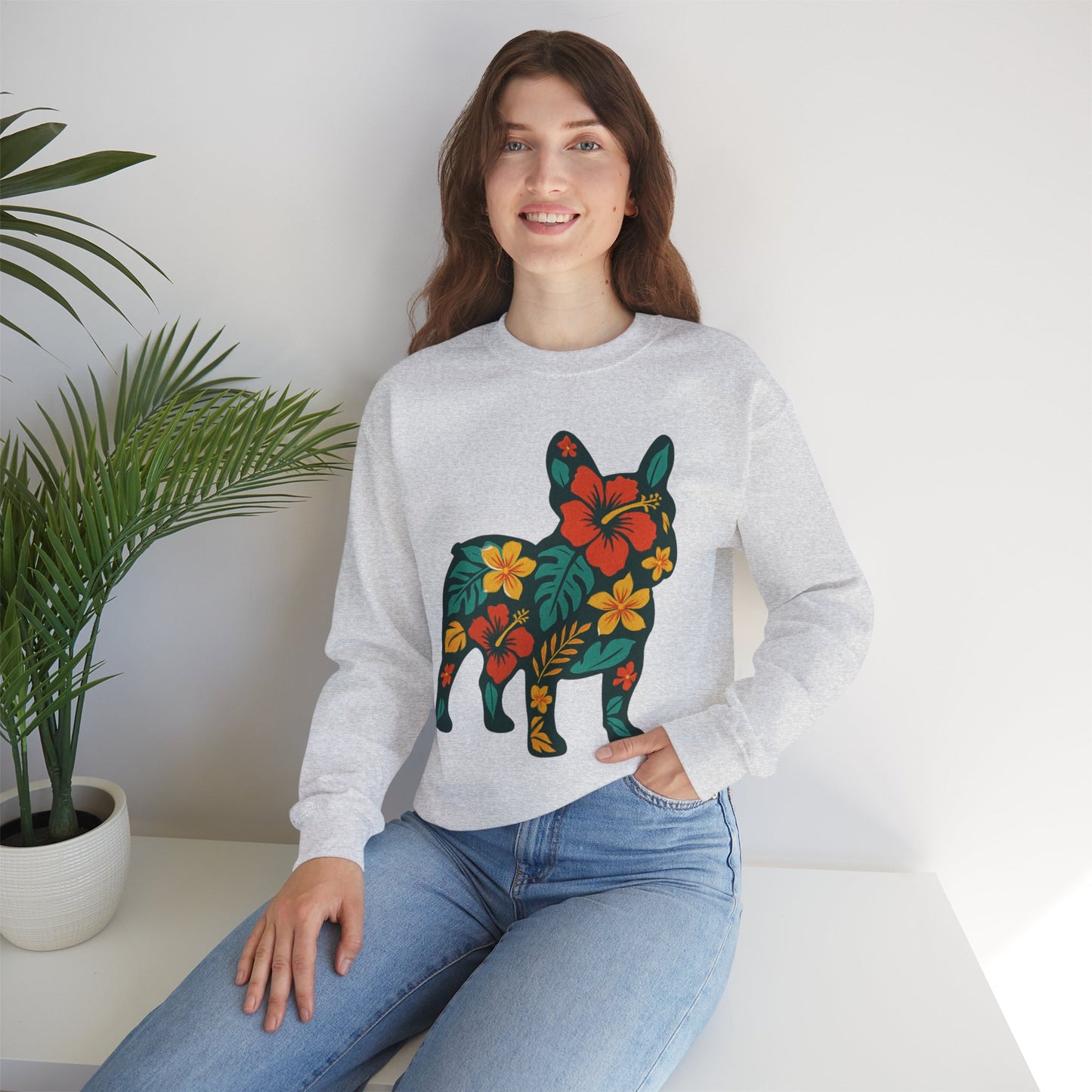 Hawaiian French Bulldog Sweatshirt | Tropical Floral Frenchie Sweater | Summer Dog Lover Gift | Cute Floral Frenchie Pullover