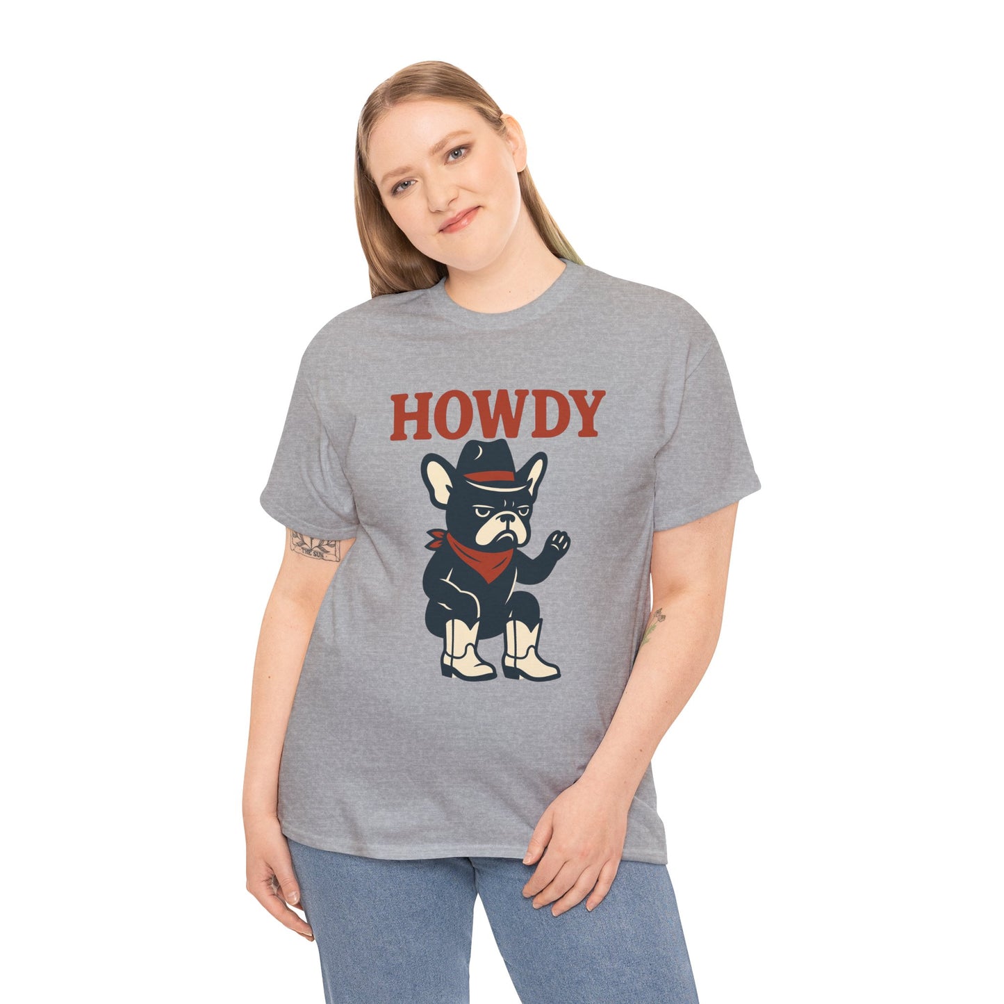 Howdy Frenchie T-Shirt | Cowboy French Bulldog Tee | Western Dog Lover Shirt | Cute Rodeo Pet Gift | Funny Frenchie Cowboy Graphic Tee