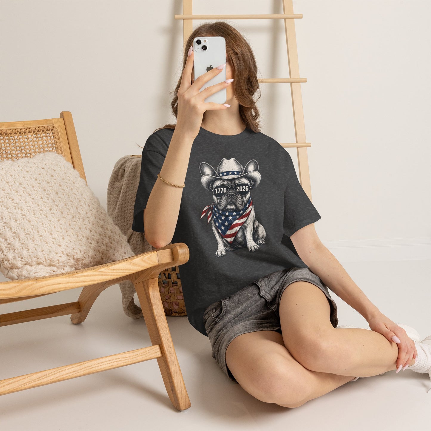 Patriotic French Bulldog Shirt, 250th Anniversary America Tee, 1776 2026 Frenchie Cowboy Shirt, 4th of July Dog Lover Gift