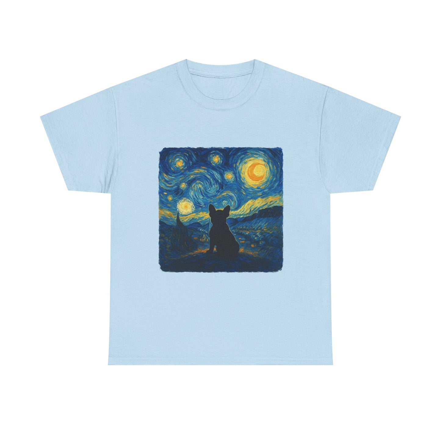 Starry Night Frenchie T-Shirt – Van Gogh Inspired French Bulldog Tee, Artistic Dog Lover Shirt, Unique Gift for Pet Moms & Dads