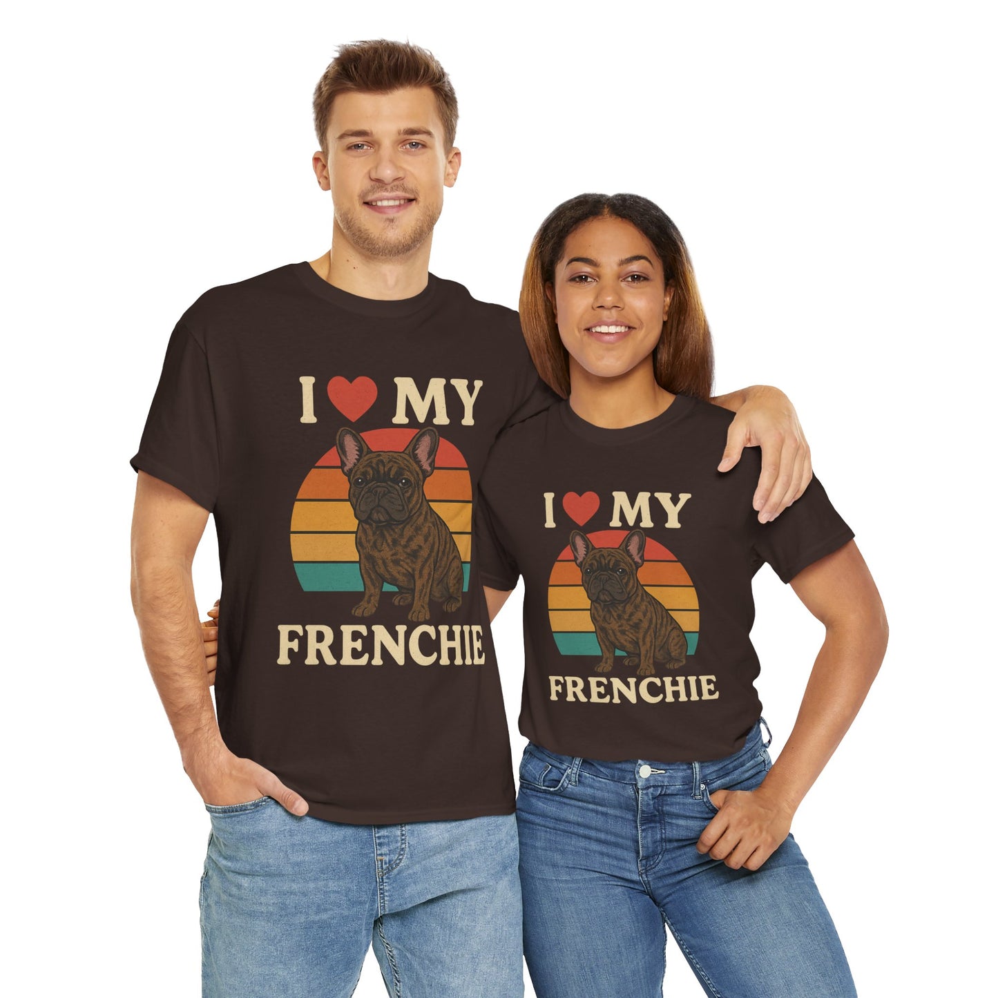 I Love My Frenchie T-Shirt | Retro French Bulldog Tee | Vintage Dog Lover Gift | Frenchie Mom & Dad Shirt | Brindle Bulldog Graphic Top