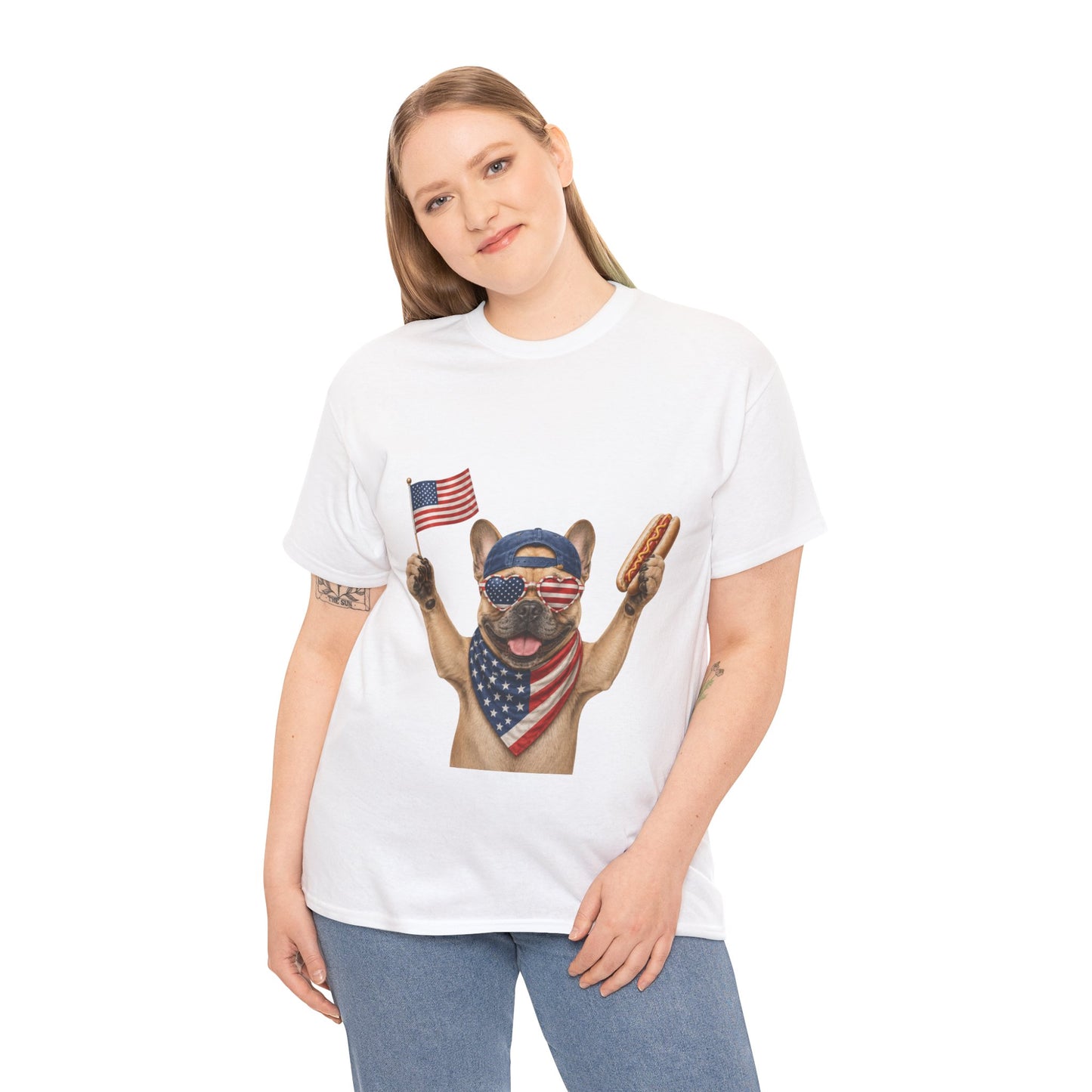 Patriotic French Bulldog Shirt, Funny Frenchie 4th of July Tee, American Flag Dog Shirt, Hot Dog French Bulldog Gift, USA Dog Lover Shirt
