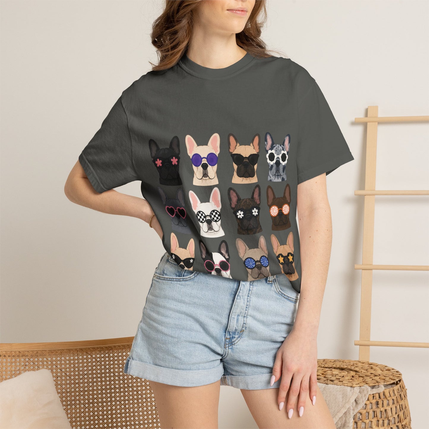French Bulldog Sunglasses Shirt, Frenchie Faces Tee, Cute French Bulldog Shirt, Colorful Frenchie Dog Lover Gift, Dog Mom Graphic Tee